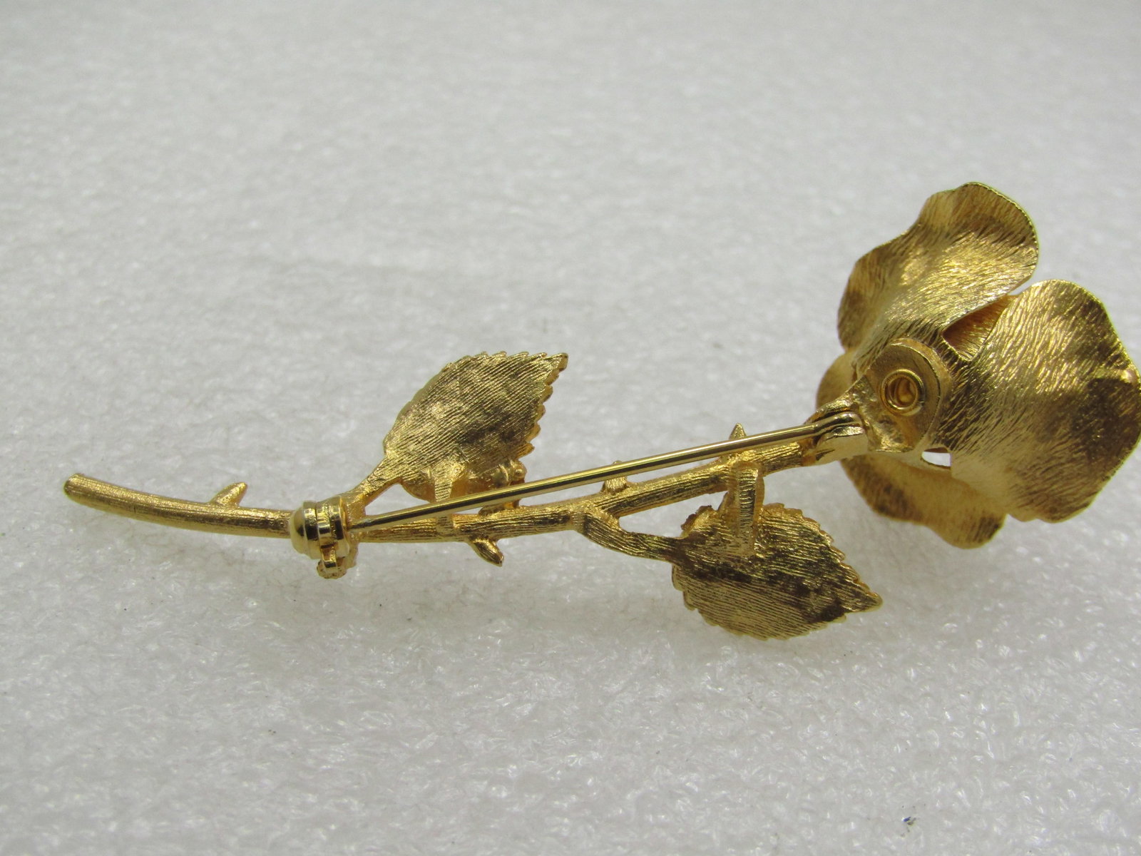 Vintage Gold Tone Long Stem Rose Brooch, 3" - 5