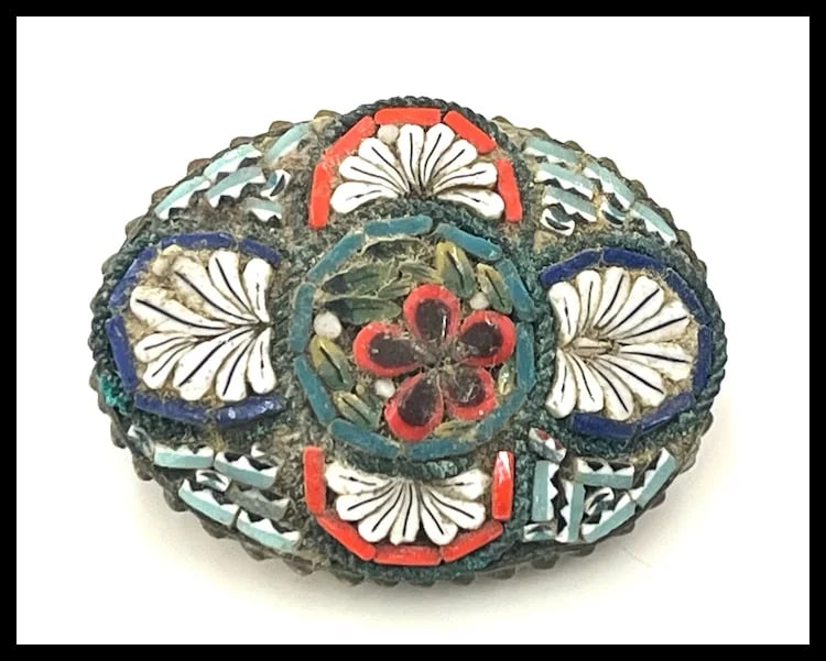 Vintage Italian Mosaic Glass Inlay Brooch/Pin - 2