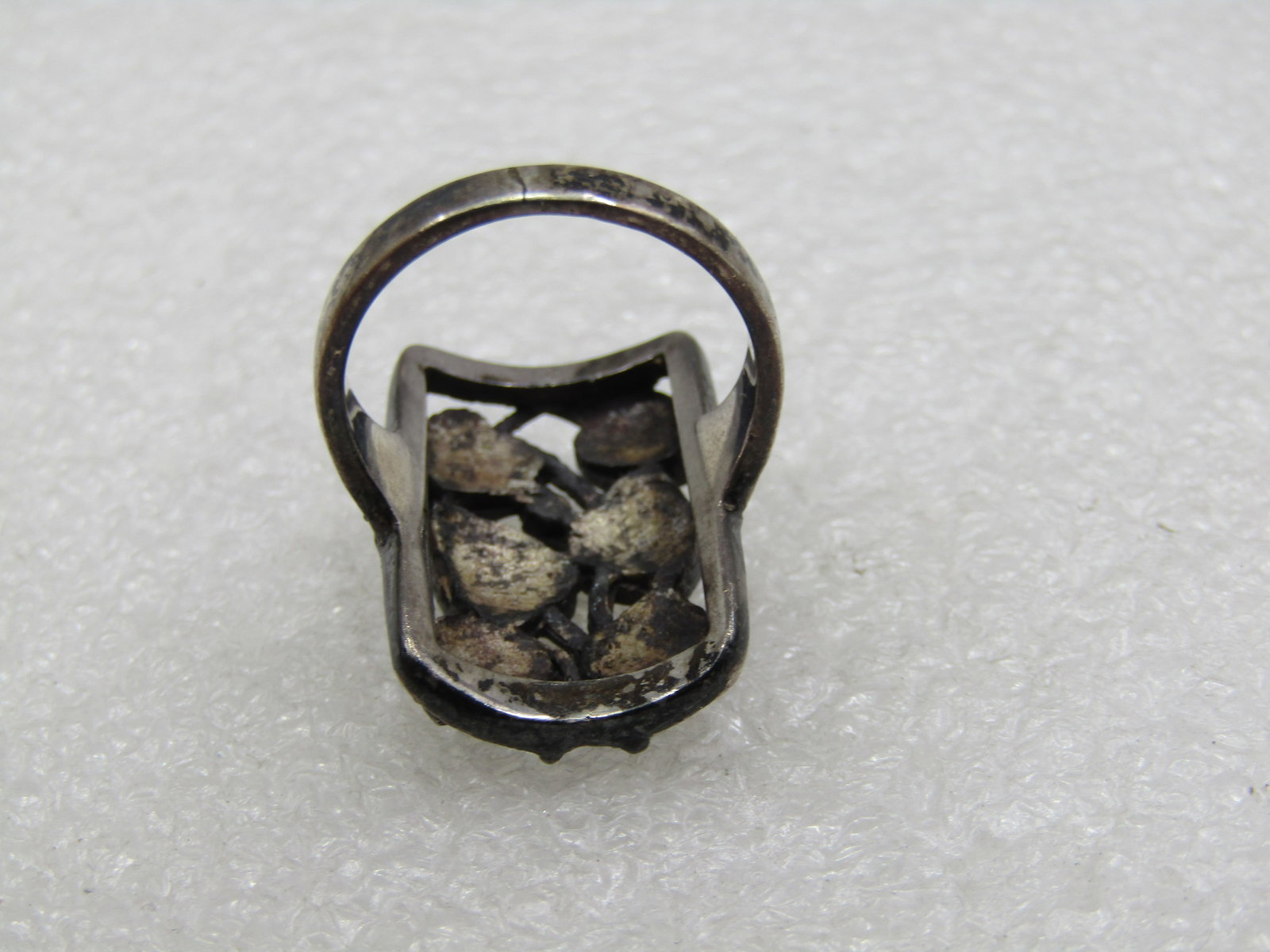 Vintage Sterling Marcasite Leaf Ring, Rectangular, Sz. 8 - 5