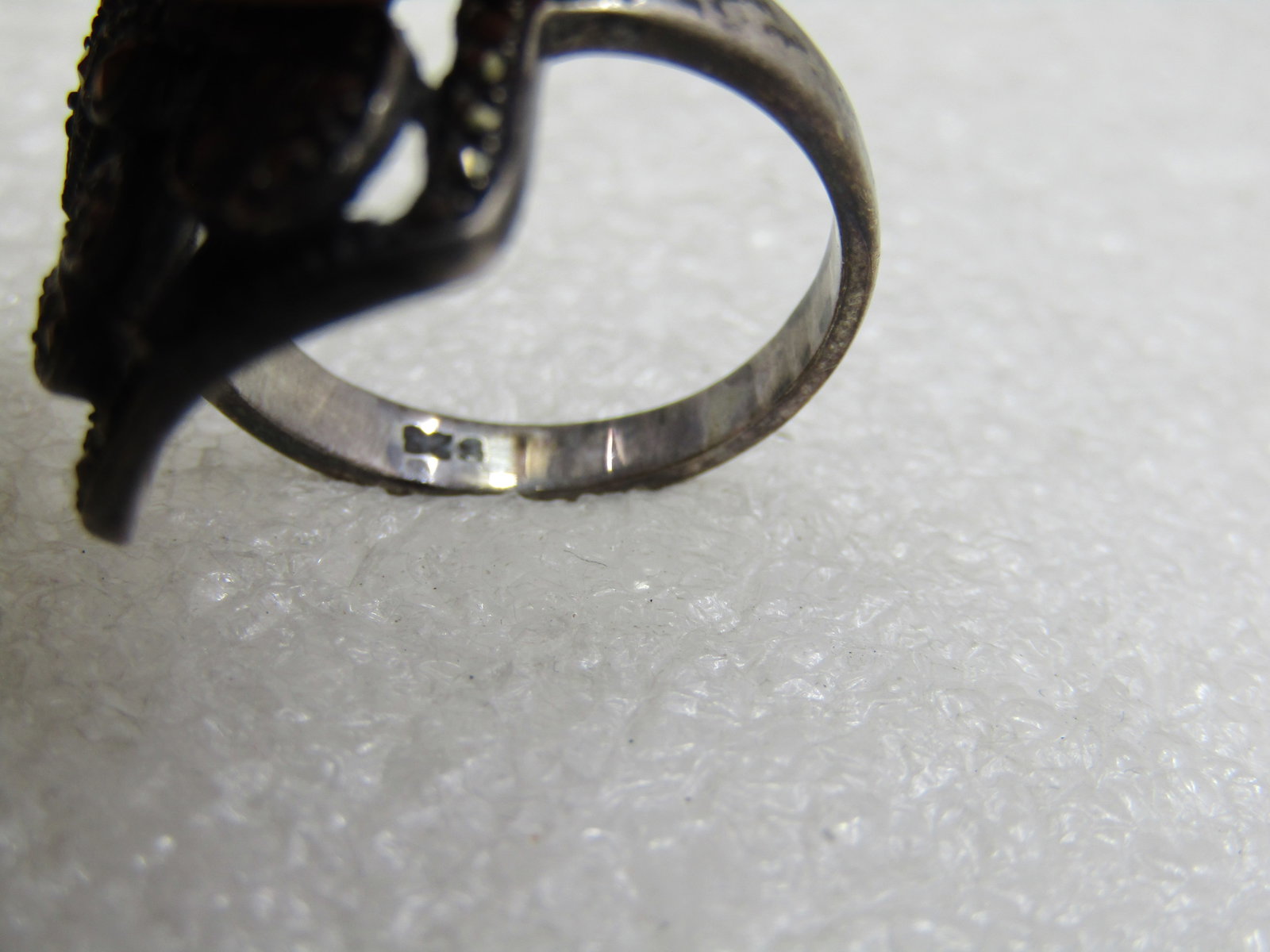 Vintage Sterling Marcasite Leaf Ring, Rectangular, Sz. 8 - 6