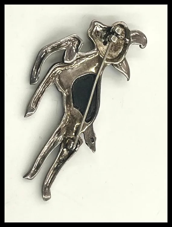 Vintage Sterling Silver Marcasite Fawn Deer Pin/ Bambi Brooch with Red Rhinestone Eyes - 5