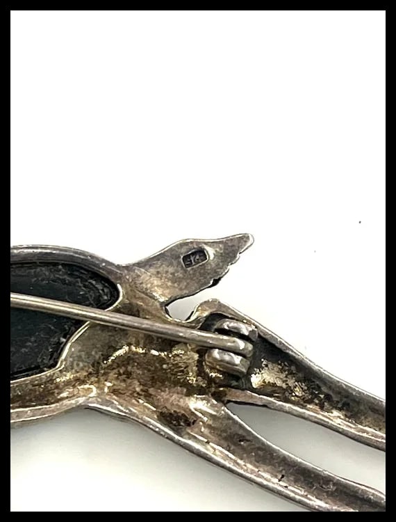 Vintage Sterling Silver Marcasite Fawn Deer Pin/ Bambi Brooch with Red Rhinestone Eyes - 7