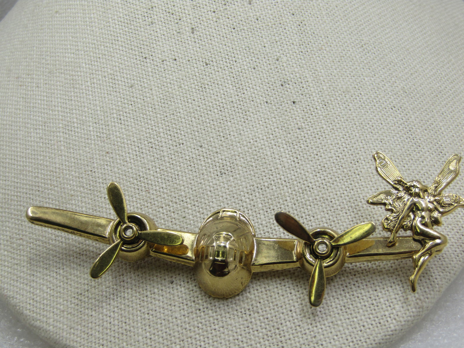 Vintage Brooch, Plane Front with Moving Engine parts and a Fairy on the Wing, 3-7/8" - 2