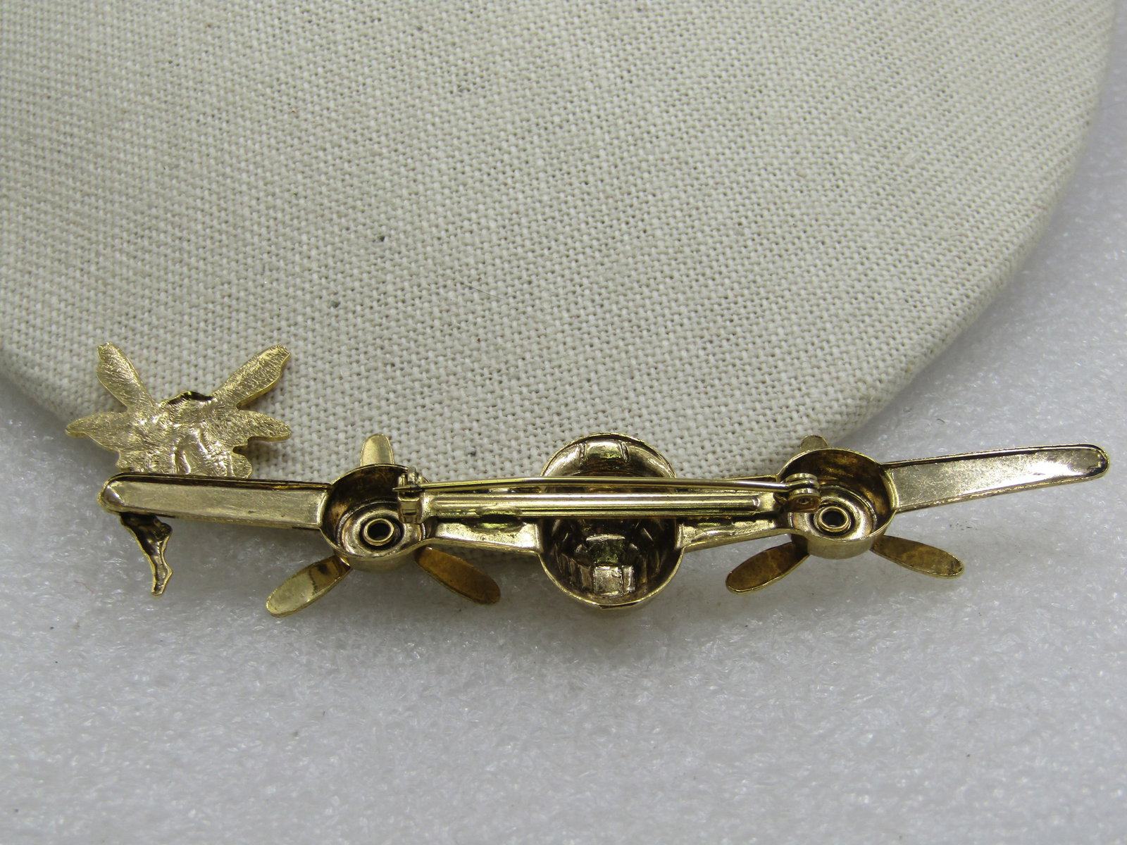 Vintage Brooch, Plane Front with Moving Engine parts and a Fairy on the Wing, 3-7/8" - 4