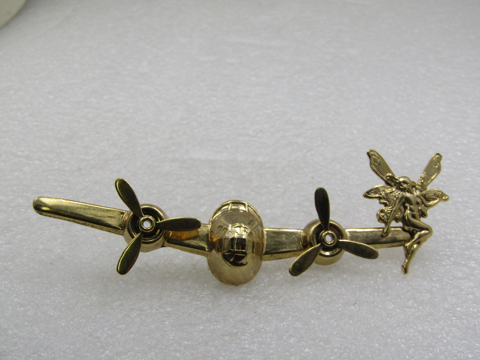 Vintage Brooch, Plane Front with Moving Engine parts and a Fairy on the Wing, 3-7/8" - 5