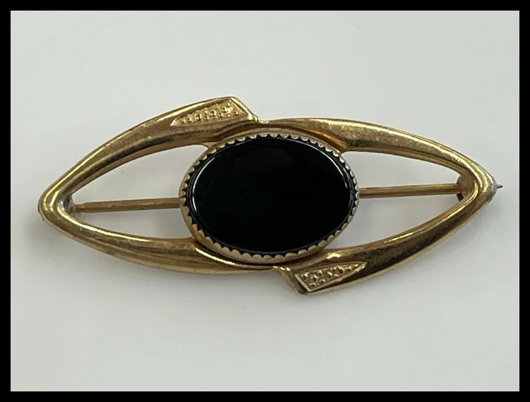 Vintage Lot of 12k Gold Filled Onyx and Enamel Brooches - 5