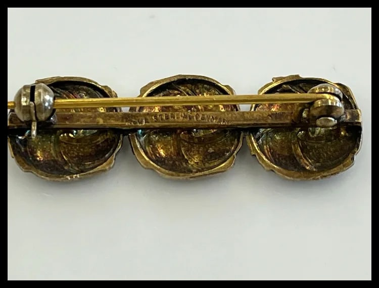 Vintage Lot of 12k Gold Filled Onyx and Enamel Brooches - 7