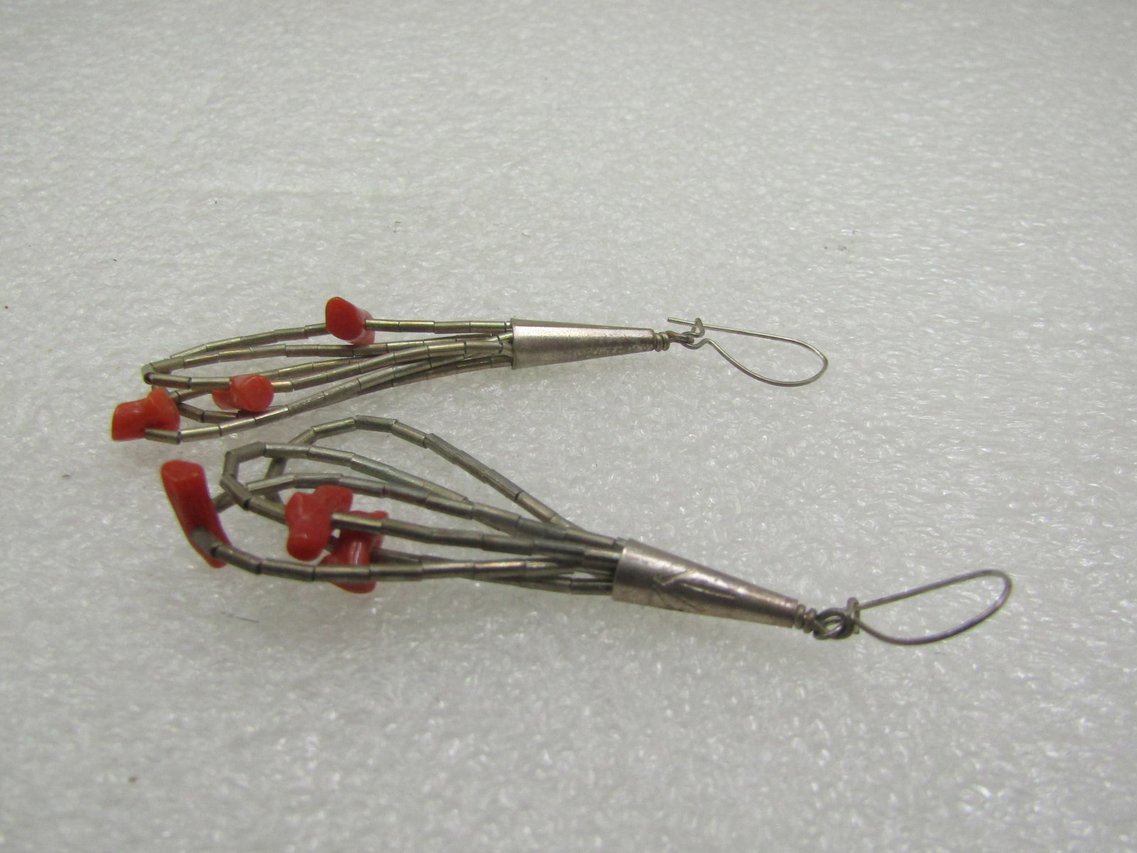 Vintage Sterling Southwestern Coral Drop Earrings, 2.75" - 5