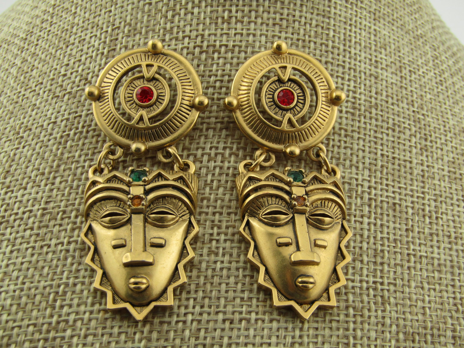 Vintage Avon Tribal Mask Drop Earrings, 1993 - 2