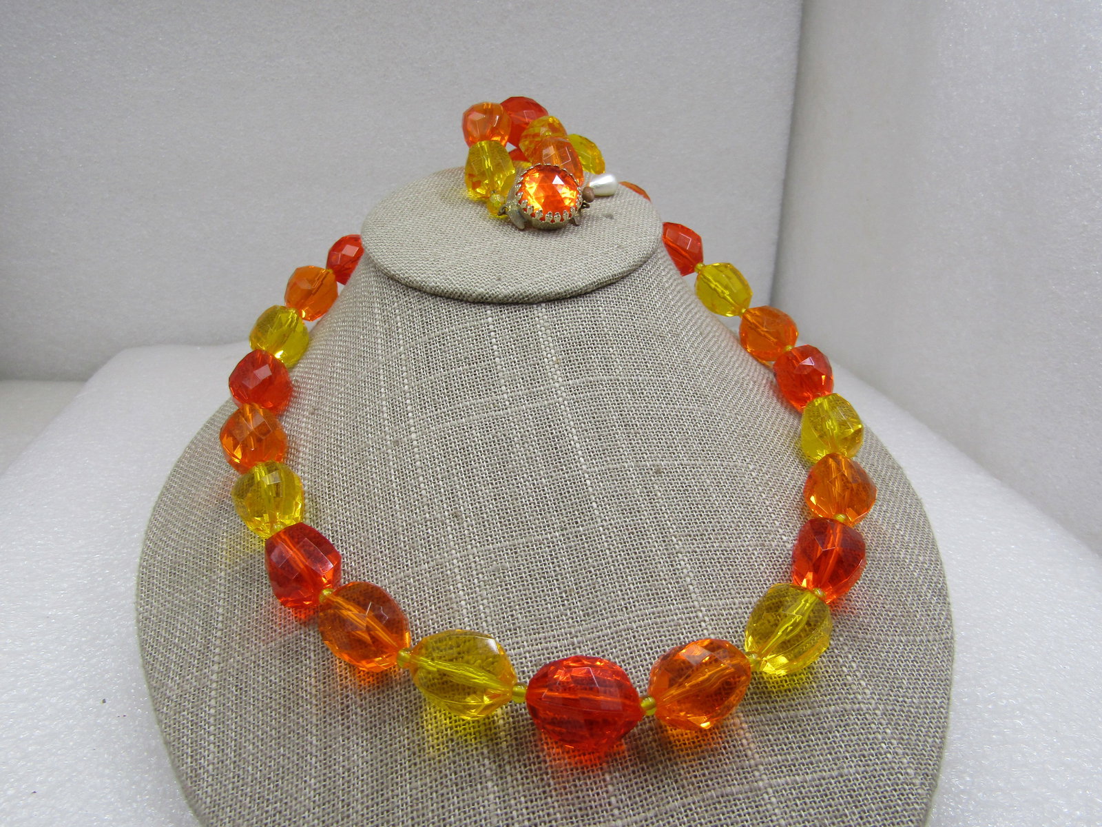 Vintage Western Germany Clear Orange & Yellow Beaded Necklace, 24" - 3