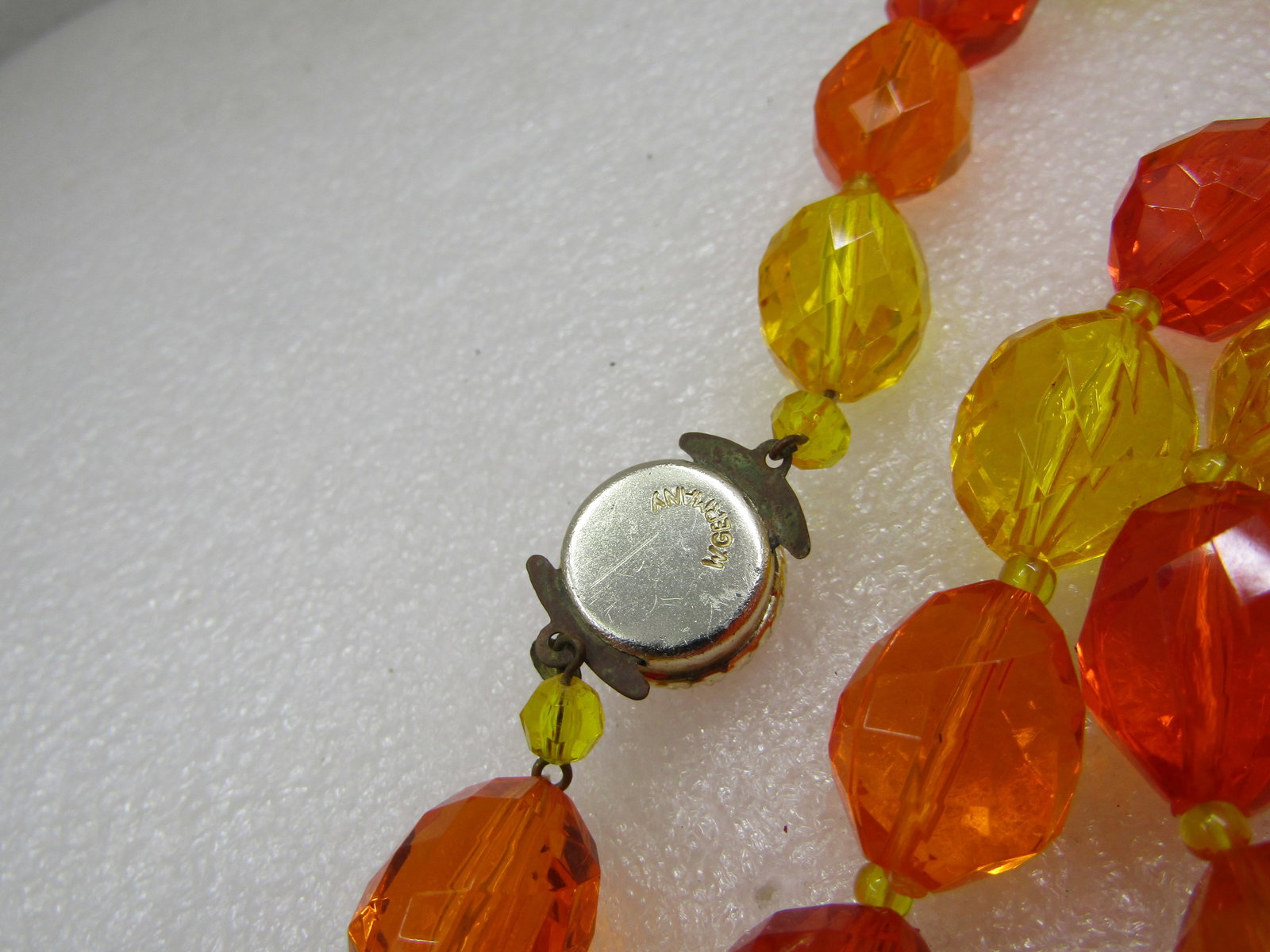 Vintage Western Germany Clear Orange & Yellow Beaded Necklace, 24" - 4