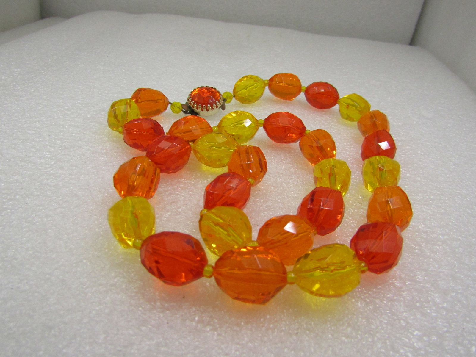 Vintage Western Germany Clear Orange & Yellow Beaded Necklace, 24" - 5