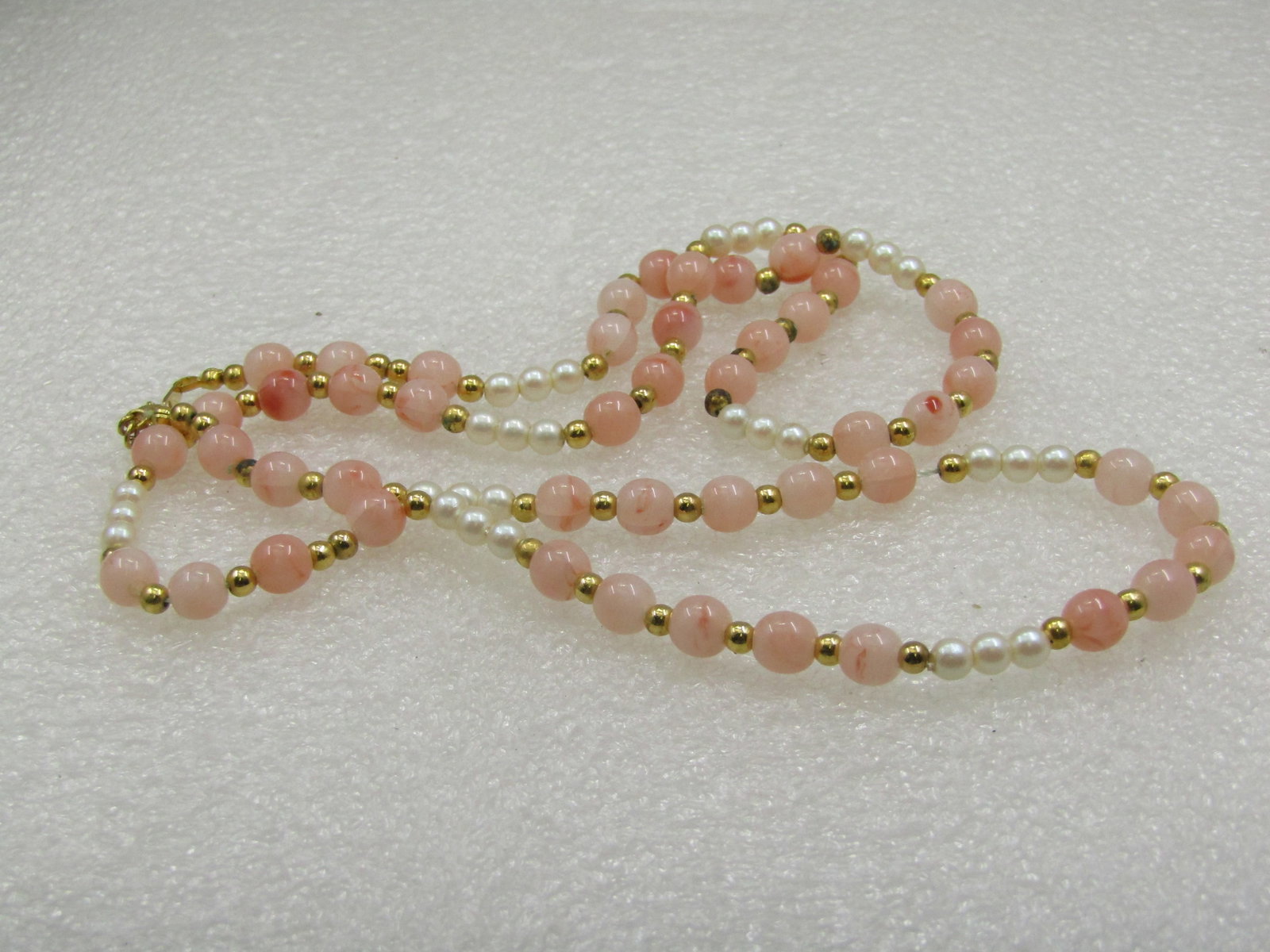 Vintage Trifari Faux Pink Coral & Pearl Necklace, 22", 1970's-1980's - 4