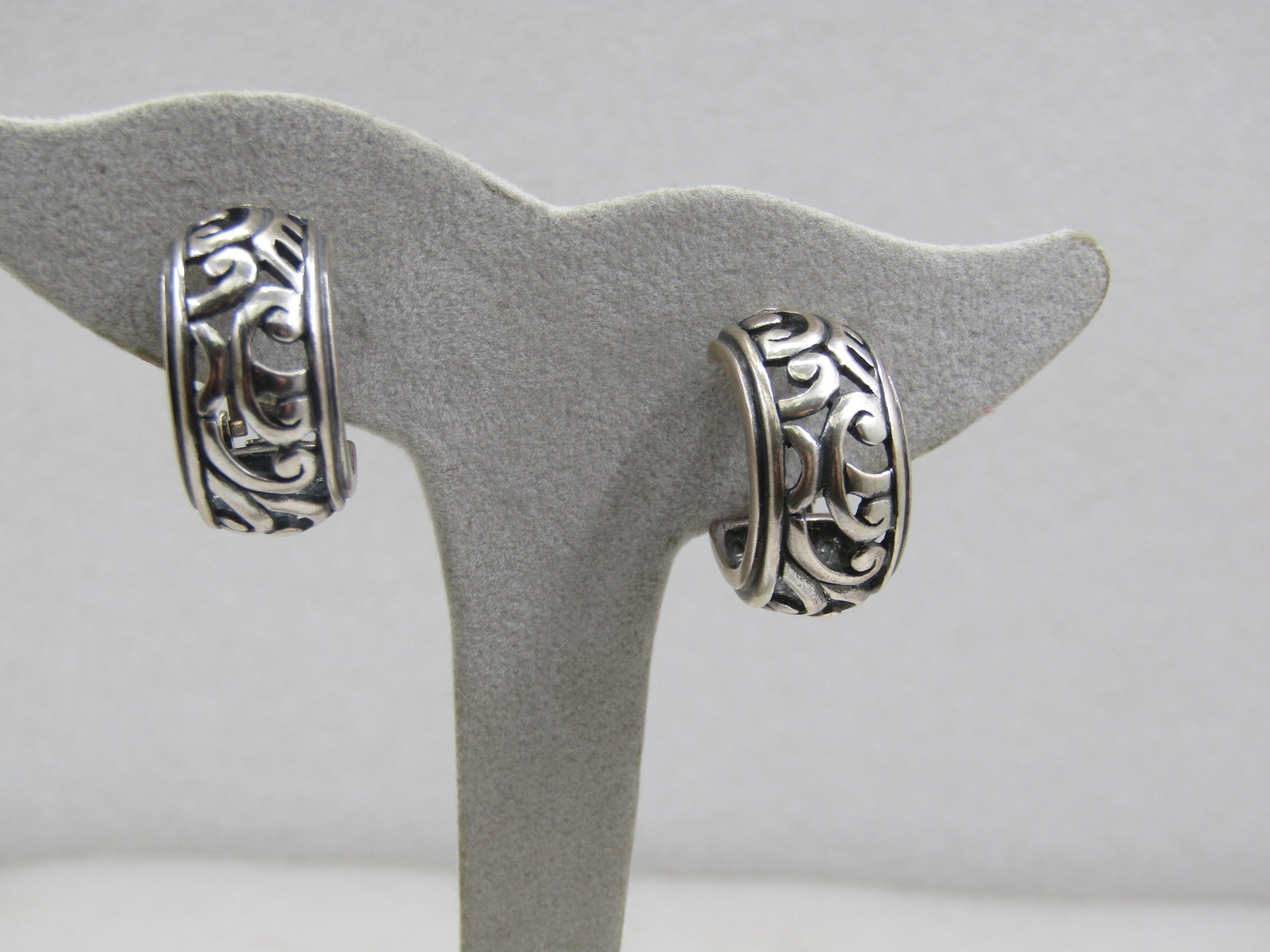 Sterling Scrolled Hoop Clip Earrings, 7/8", 11.5mm - 2
