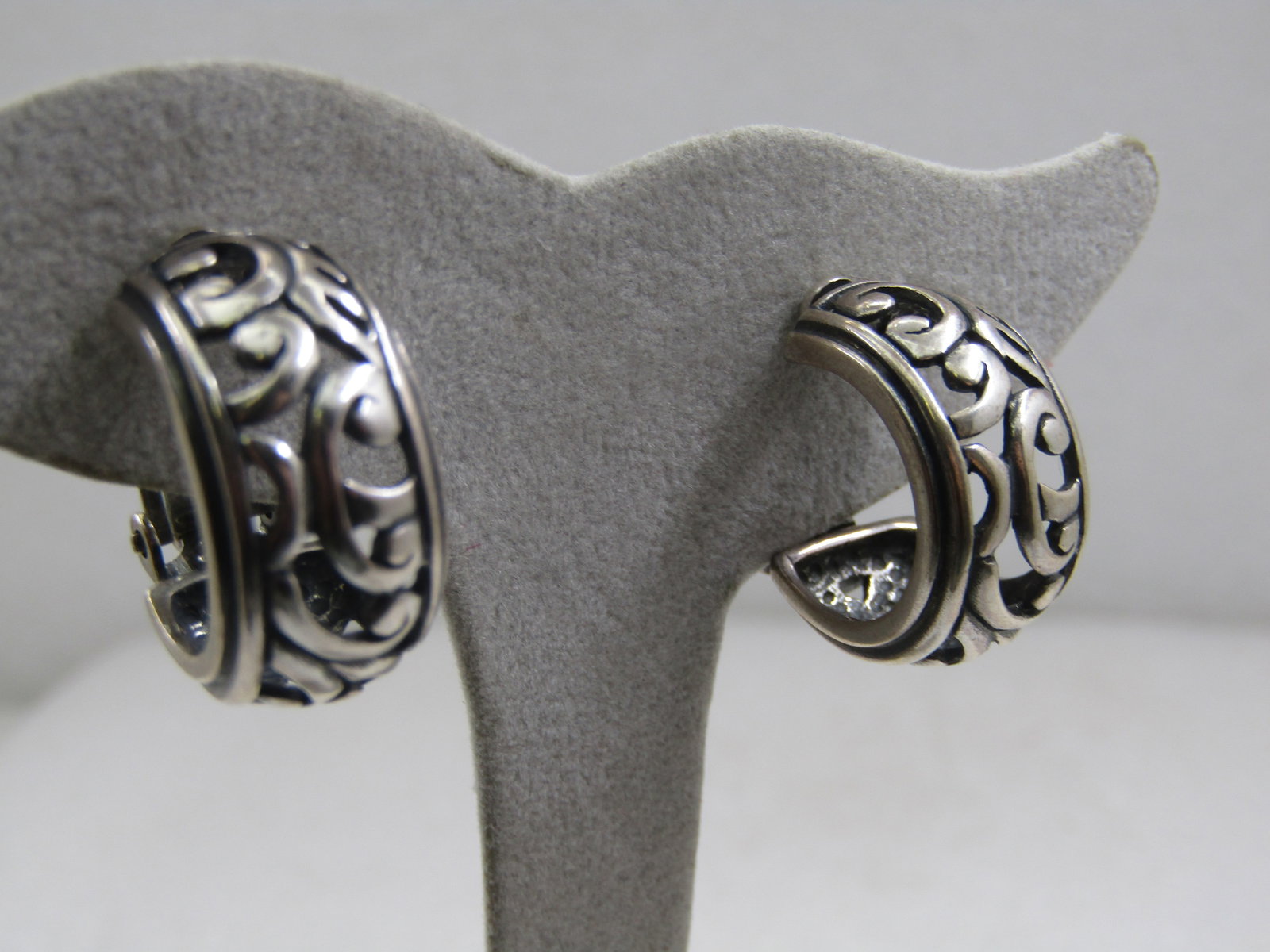 Sterling Scrolled Hoop Clip Earrings, 7/8", 11.5mm - 3