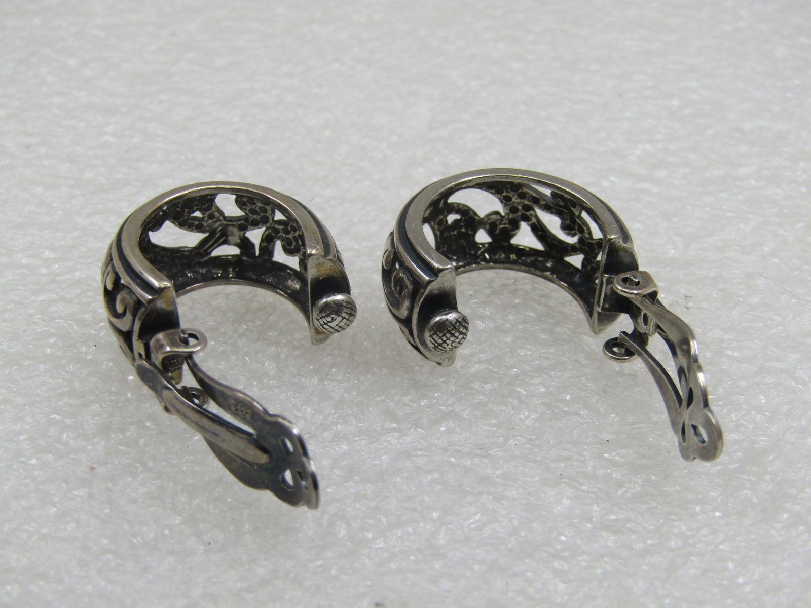 Sterling Scrolled Hoop Clip Earrings, 7/8", 11.5mm - 5