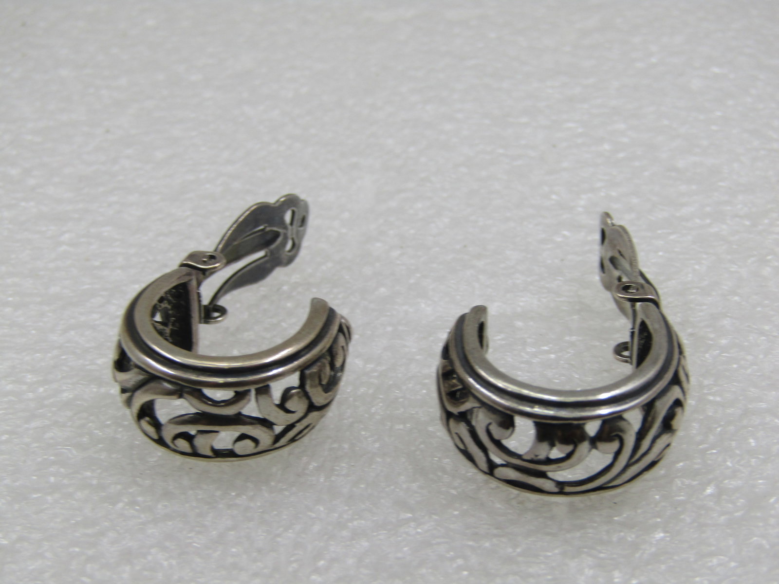 Sterling Scrolled Hoop Clip Earrings, 7/8", 11.5mm - 6