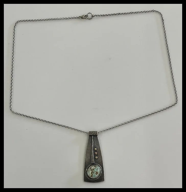 Estate Artisan Handmade Sterling Silver Multi Media Pendant/ Necklace - 2