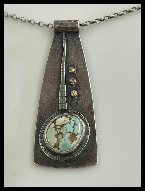 Estate Artisan Handmade Sterling Silver Multi Media Pendant/ Necklace - 4