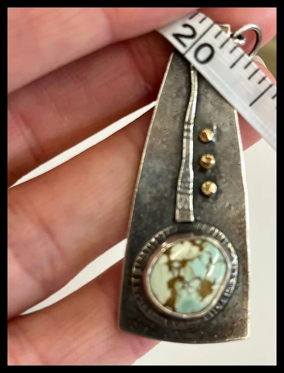 Estate Artisan Handmade Sterling Silver Multi Media Pendant/ Necklace - 8