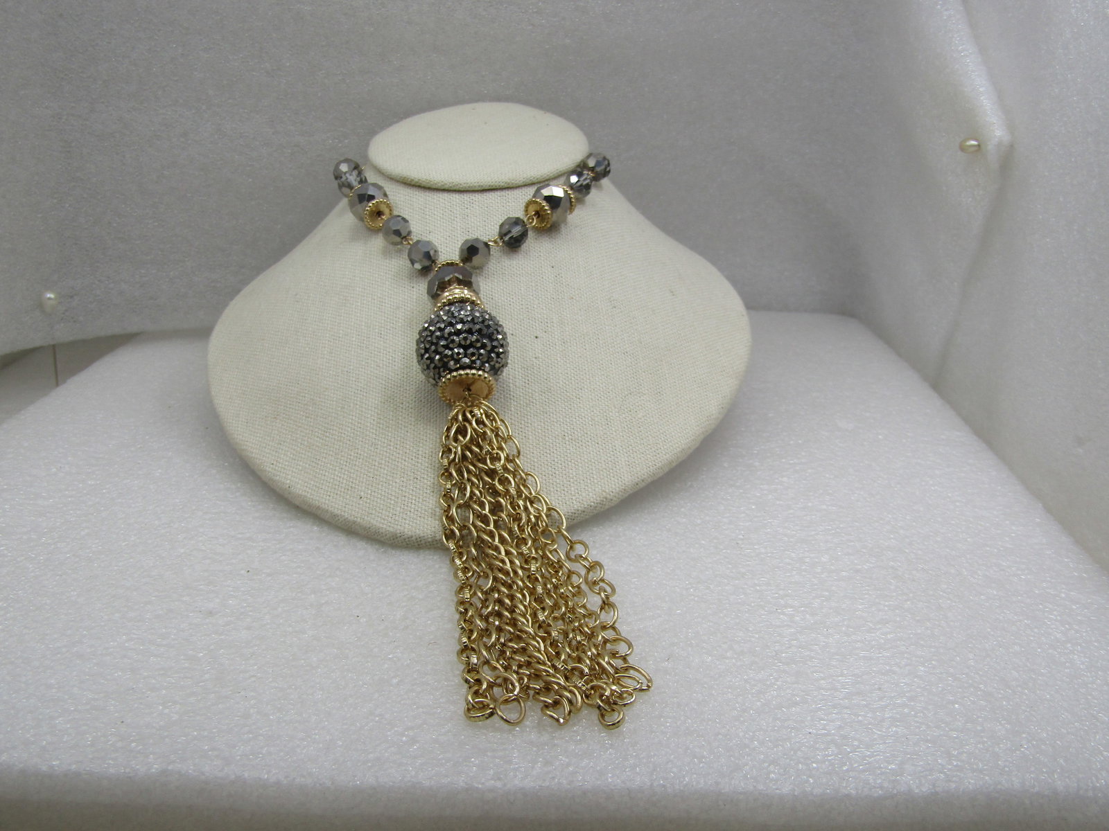 Vintage Hematite Beaded Tassel Necklace, Chunky (1 of 6)