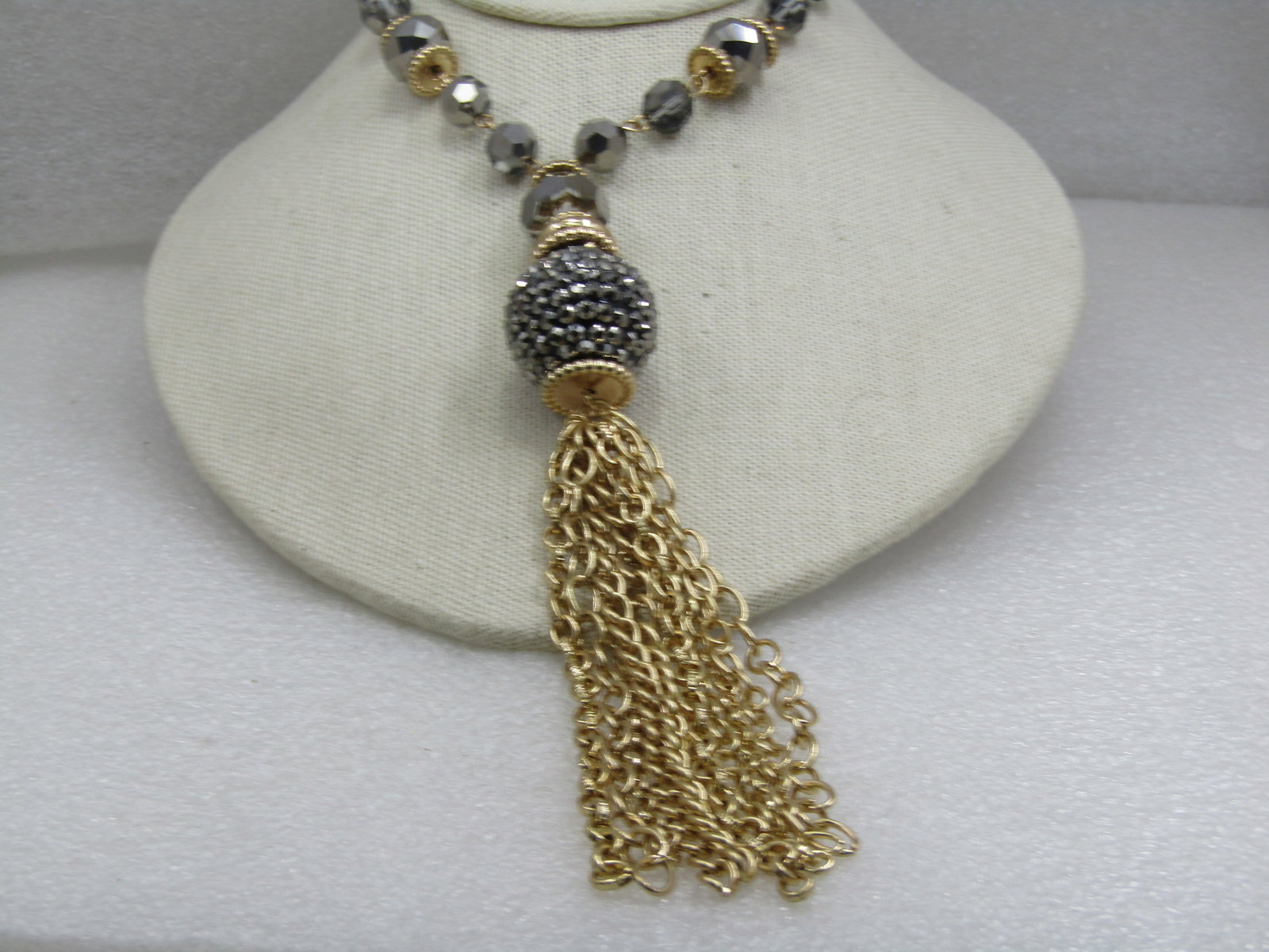 Vintage Hematite Beaded Tassel Necklace, Chunky - 2