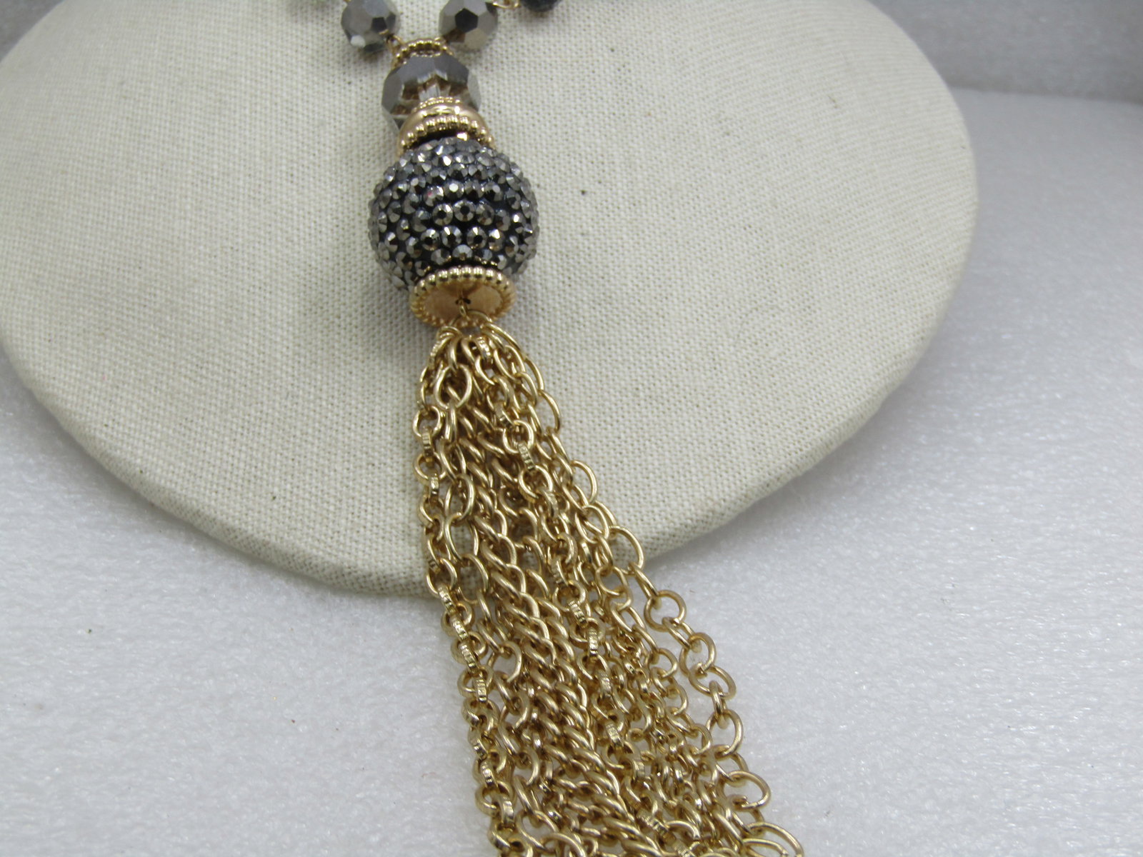 Vintage Hematite Beaded Tassel Necklace, Chunky - 4
