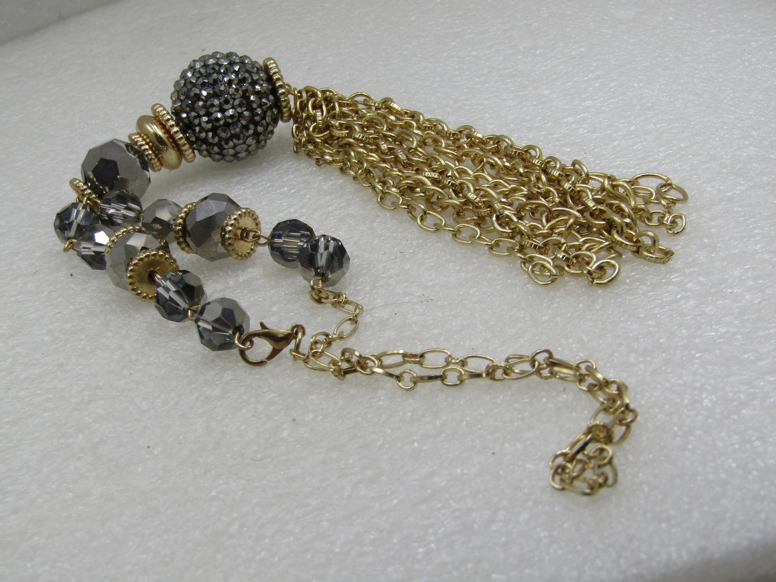 Vintage Hematite Beaded Tassel Necklace, Chunky - 5