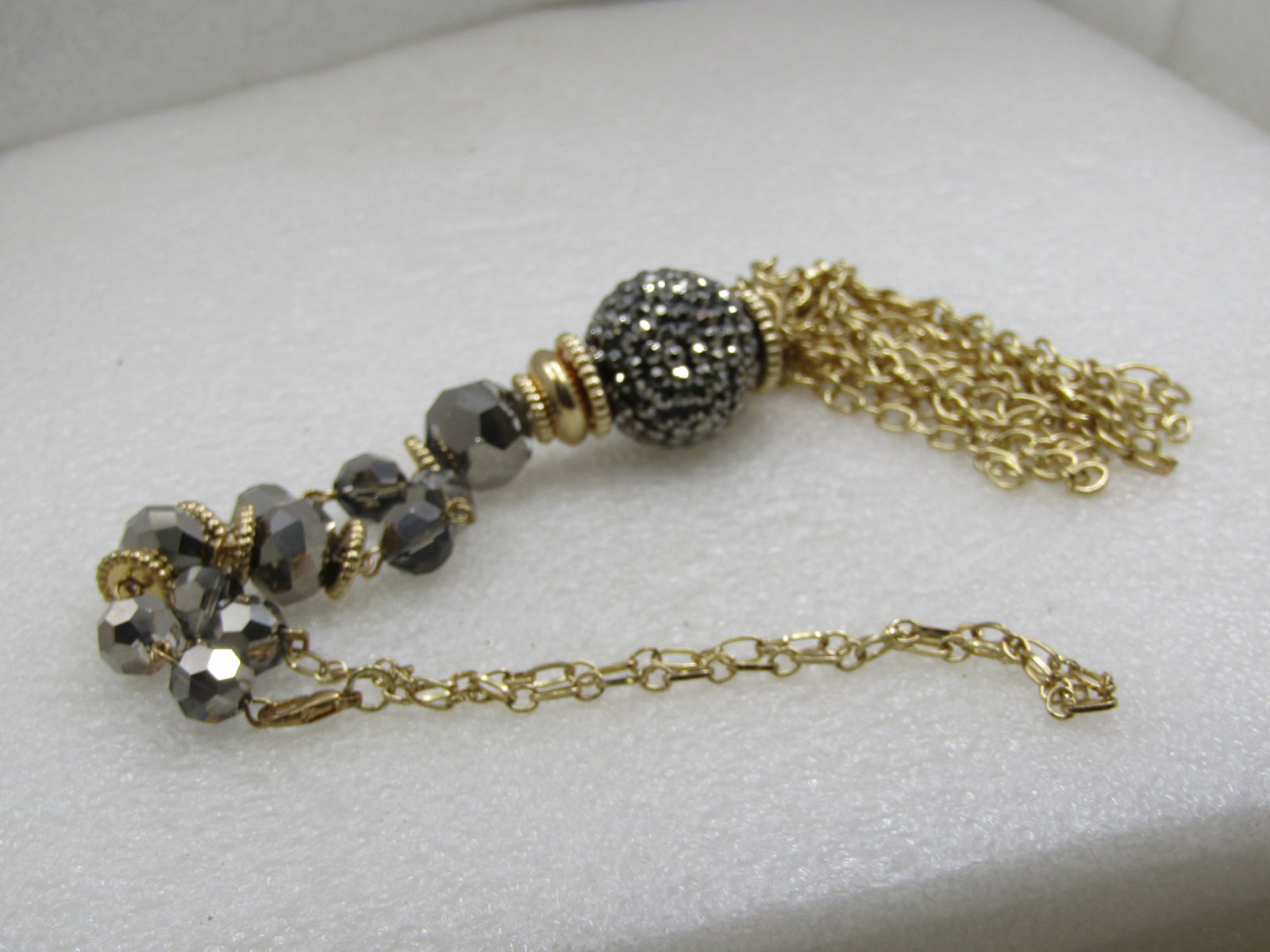 Vintage Hematite Beaded Tassel Necklace, Chunky - 6