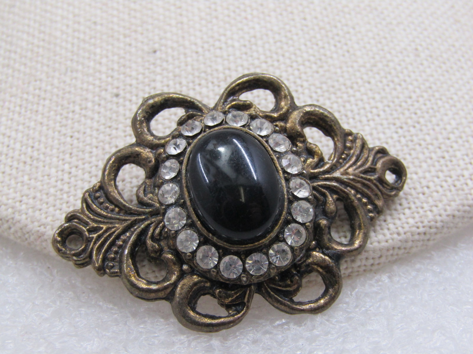 Vintage Black & Clear Stone Victorian Themed Brooch, 1.75" - 2