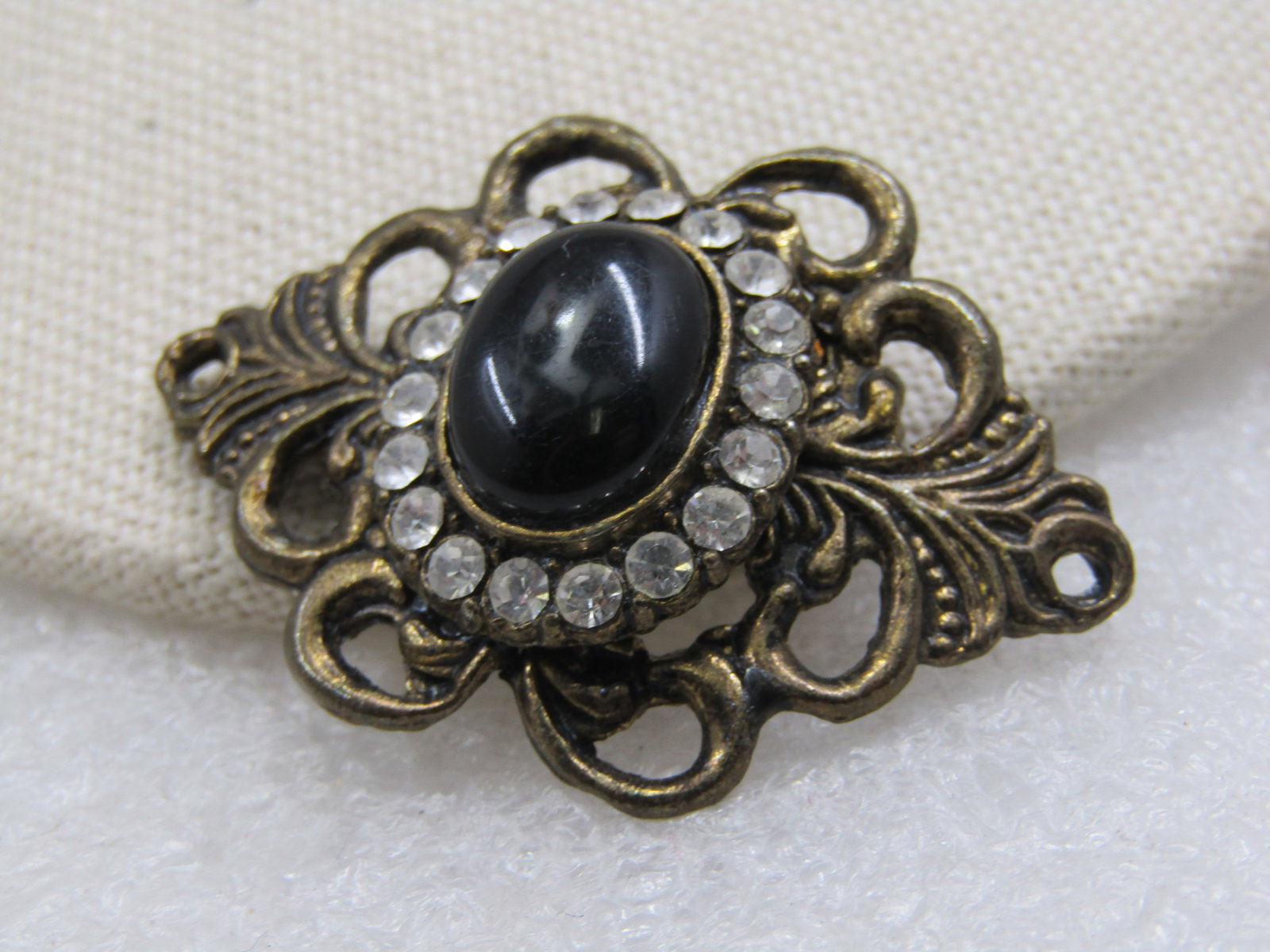 Vintage Black & Clear Stone Victorian Themed Brooch, 1.75" - 3
