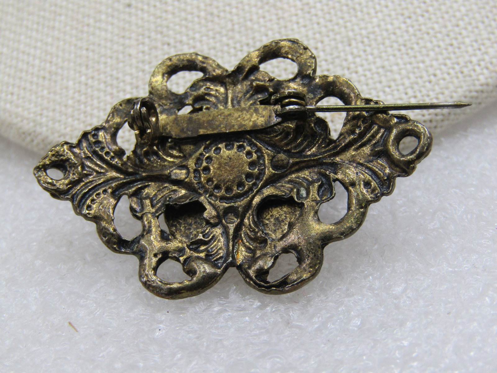 Vintage Black & Clear Stone Victorian Themed Brooch, 1.75" - 4