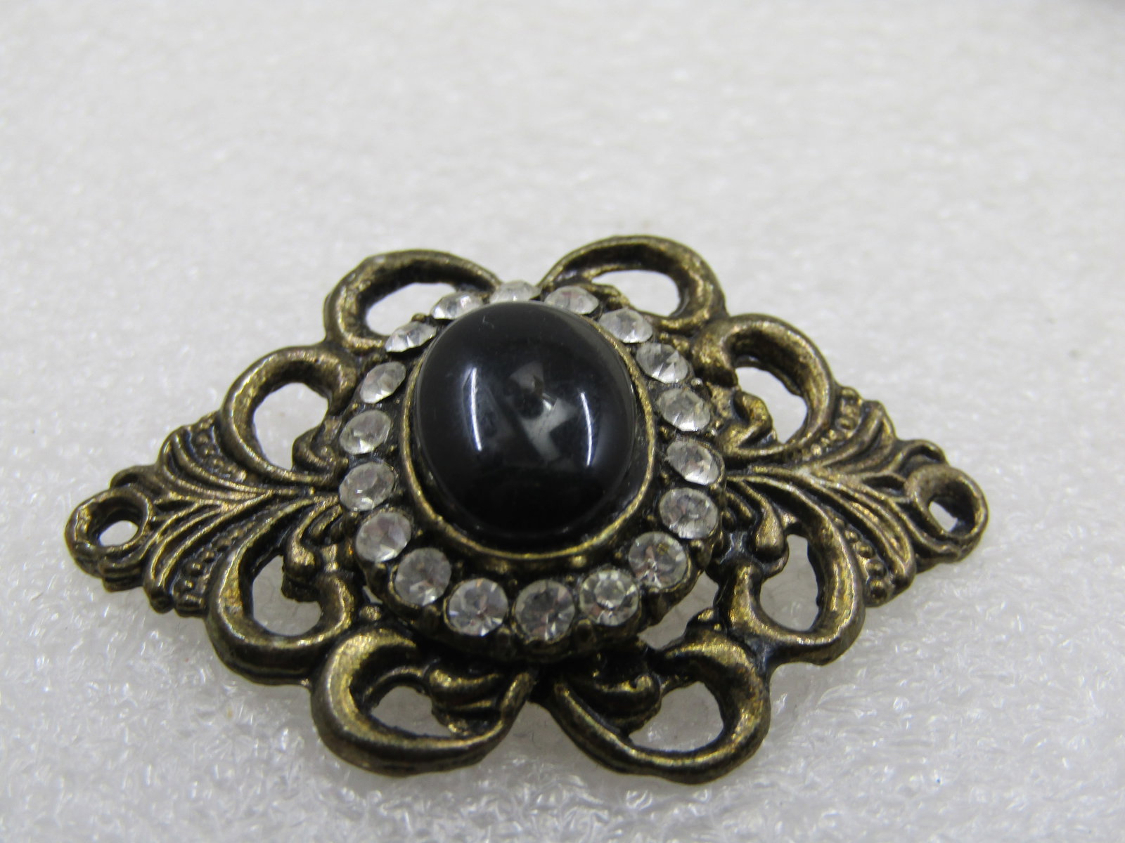 Vintage Black & Clear Stone Victorian Themed Brooch, 1.75" - 6
