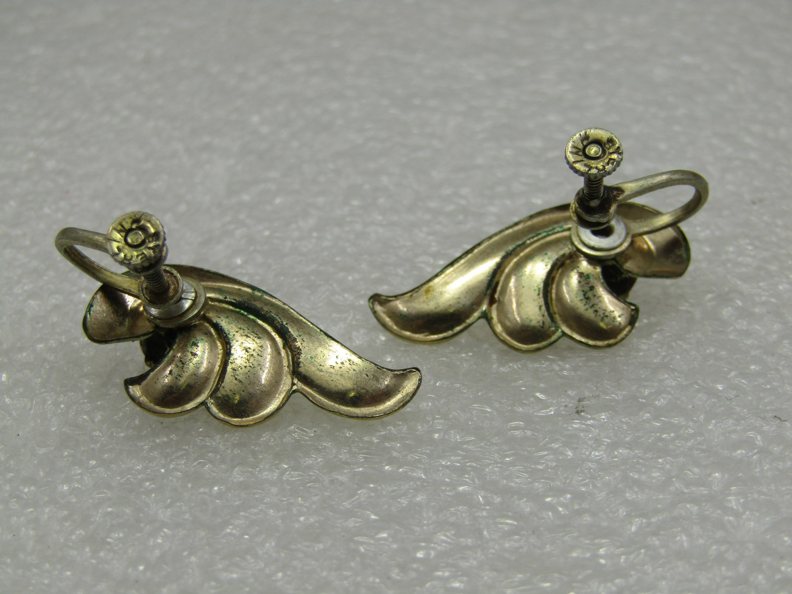 Sterling Gold Vermeil Purple Rhinestone Leaf Earrings, 1940's - 5