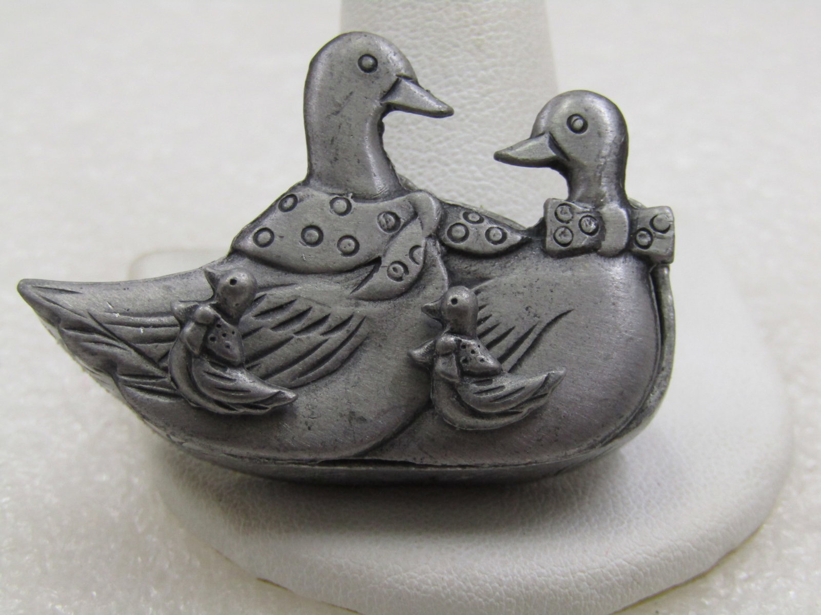 Vintage Pewter Duck Earrings & Necklace Set in Duck Trinket Box, Signed Torino (1 of 6)