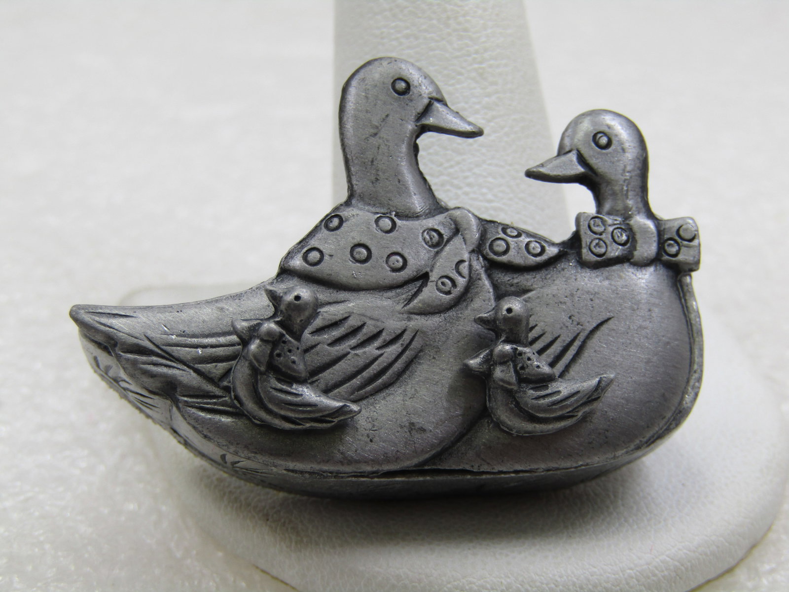 Vintage Pewter Duck Earrings & Necklace Set in Duck Trinket Box, Signed Torino - 2