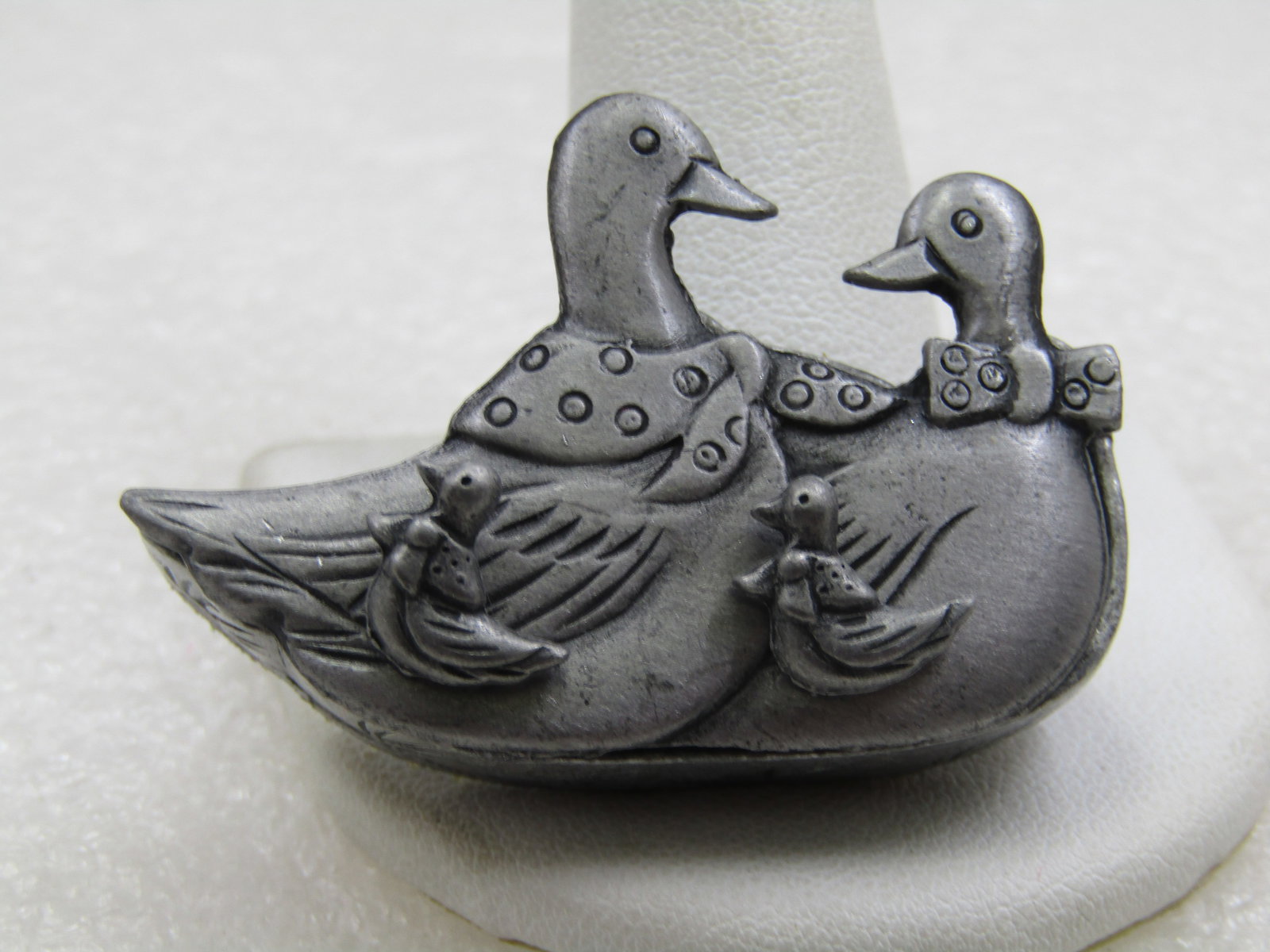 Vintage Pewter Duck Earrings & Necklace Set in Duck Trinket Box, Signed Torino - 3