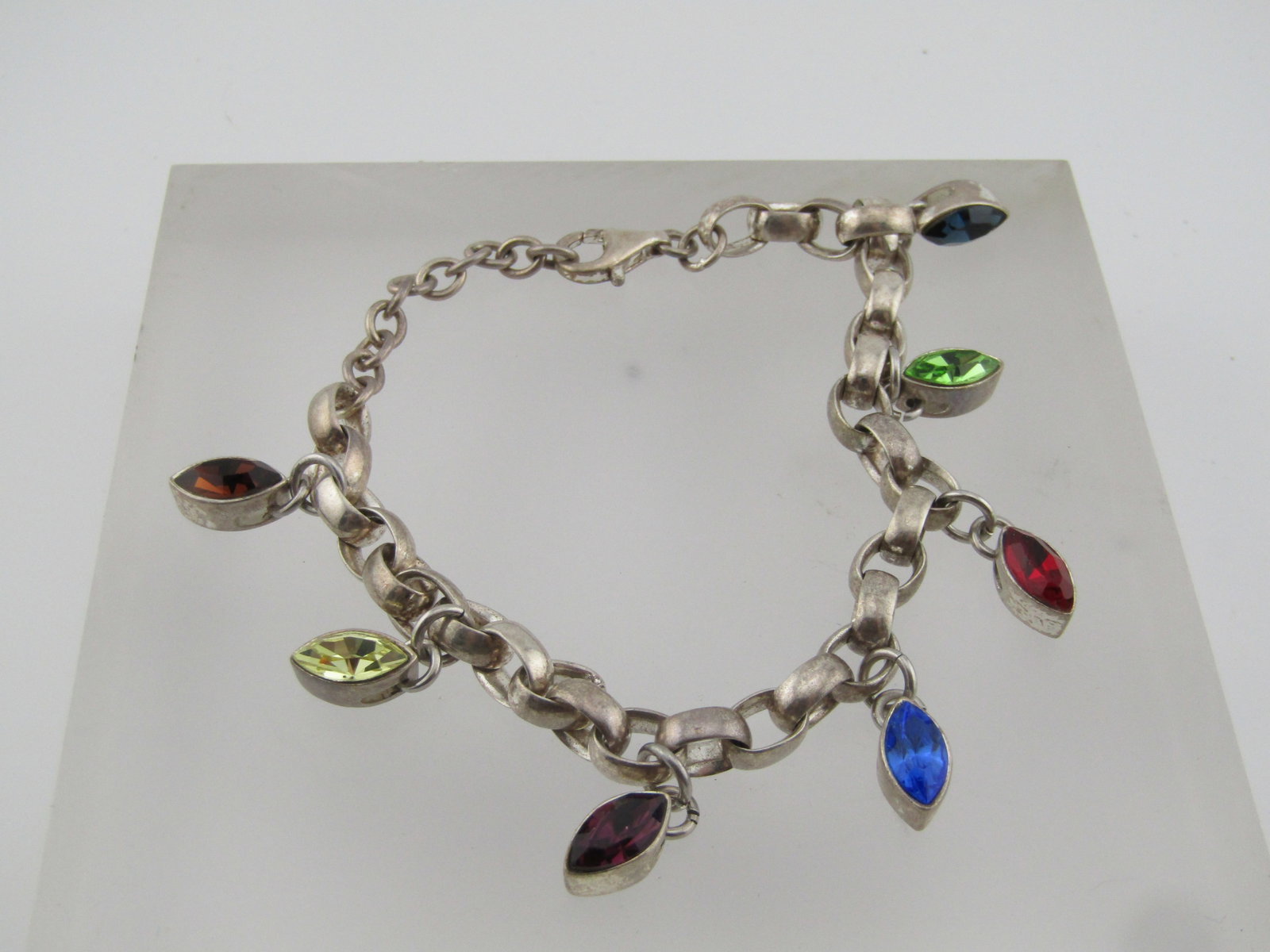 Vintage Sterling Inspirational Rhinestone Link Bracelet, 7"-8.5", 1980's (1 of 4)