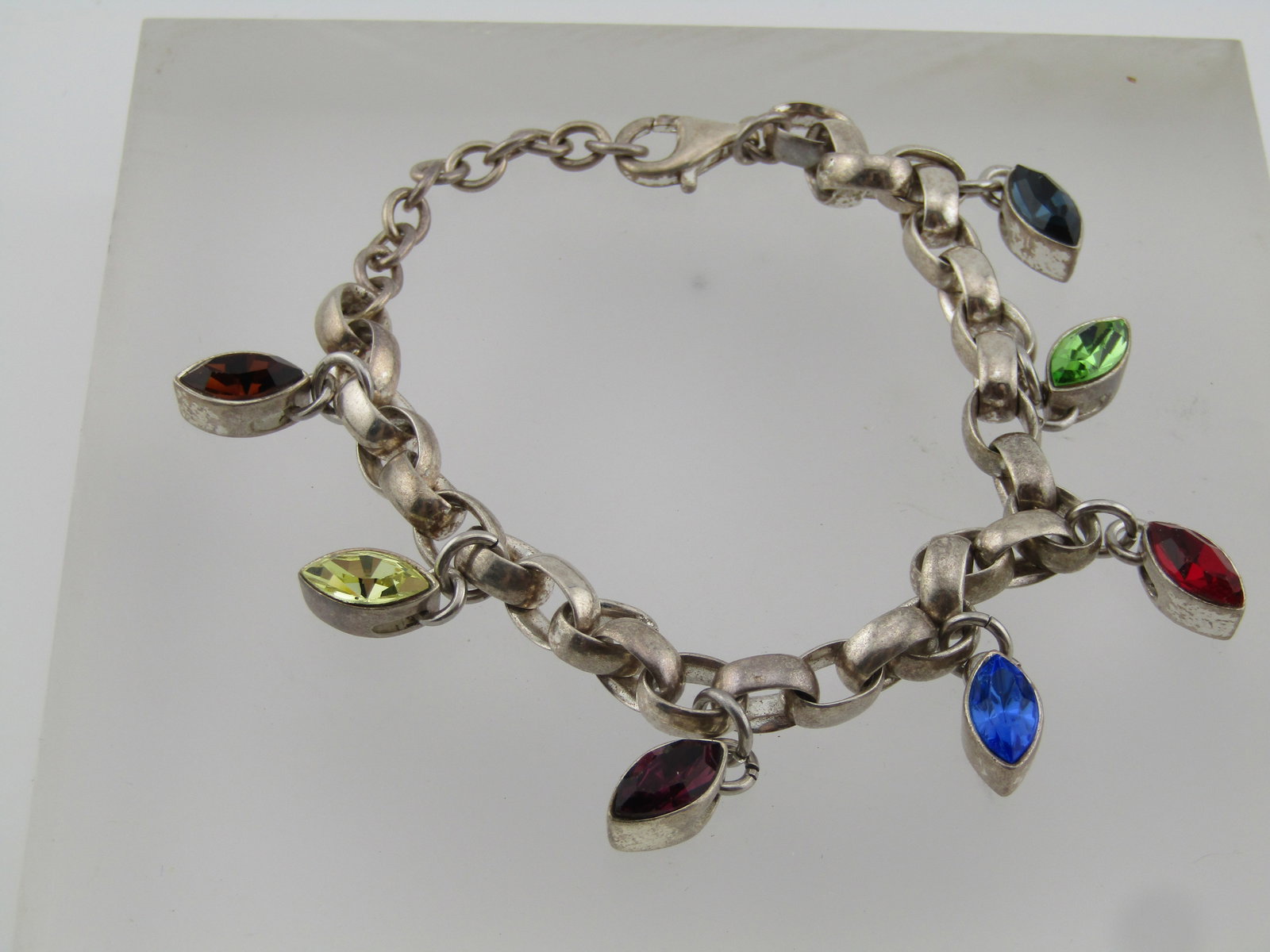 Vintage Sterling Inspirational Rhinestone Link Bracelet, 7"-8.5", 1980's - 2