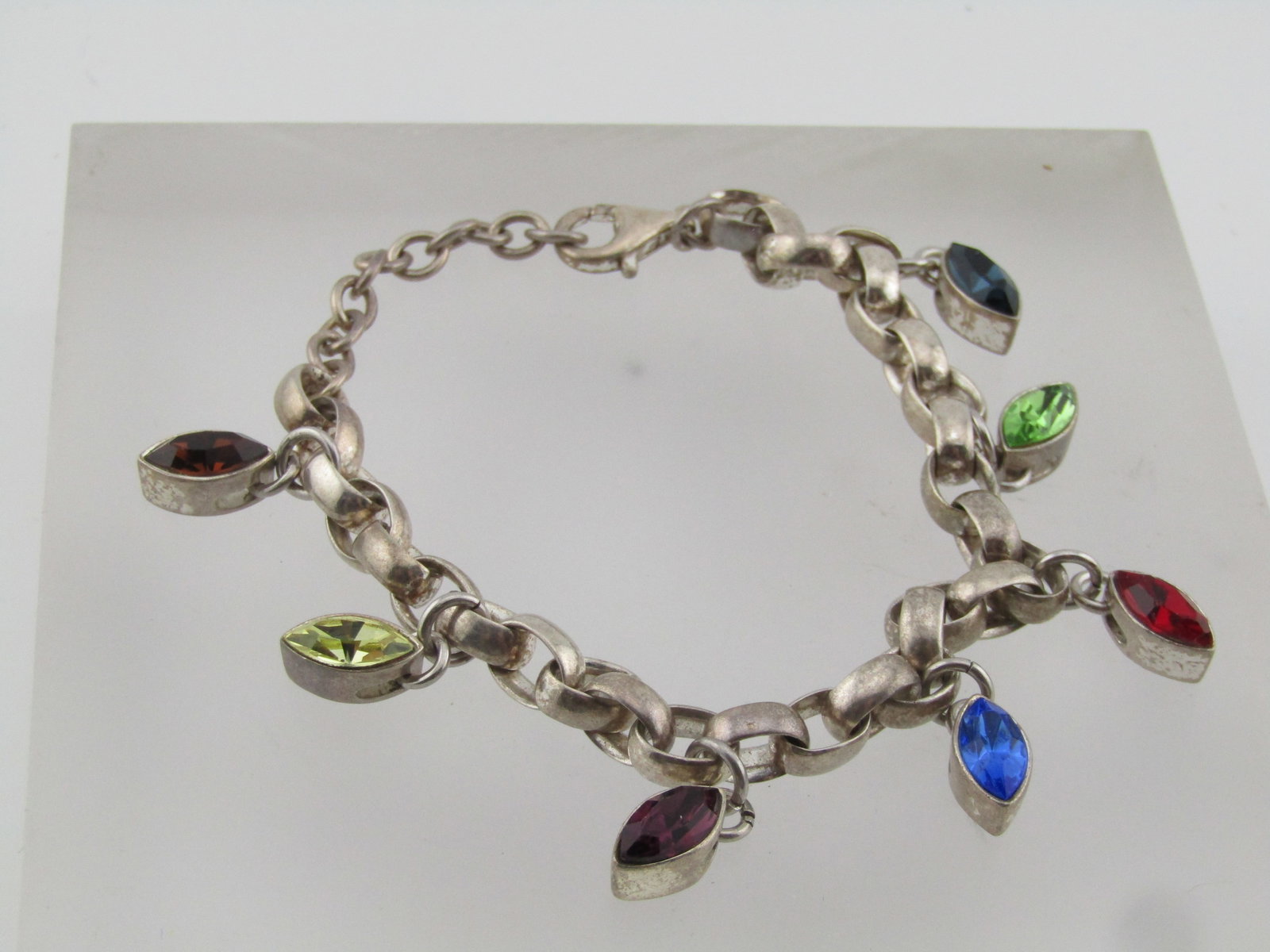 Vintage Sterling Inspirational Rhinestone Link Bracelet, 7"-8.5", 1980's - 3