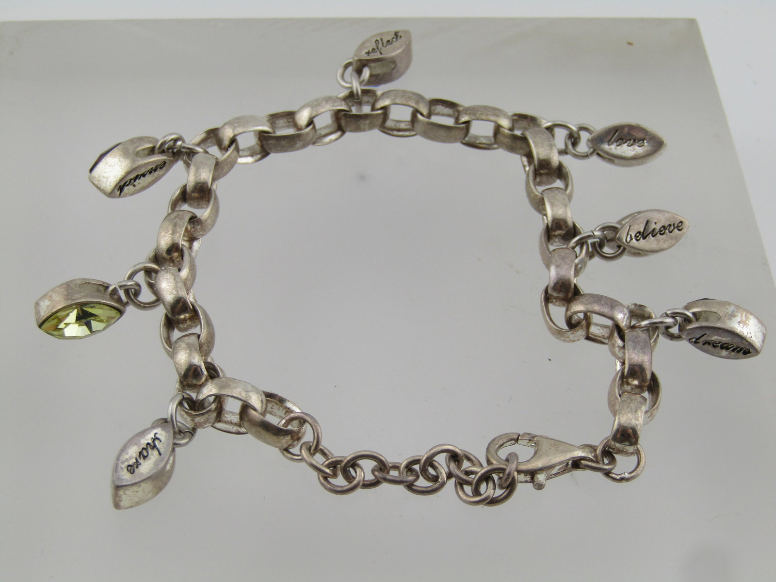 Vintage Sterling Inspirational Rhinestone Link Bracelet, 7"-8.5", 1980's - 4