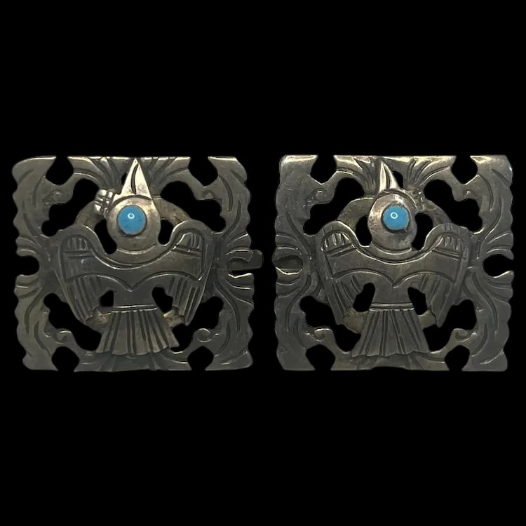 Vintage Cuzco Sterling Silver & Turquoise Screw back Earring Set (1 of 6)