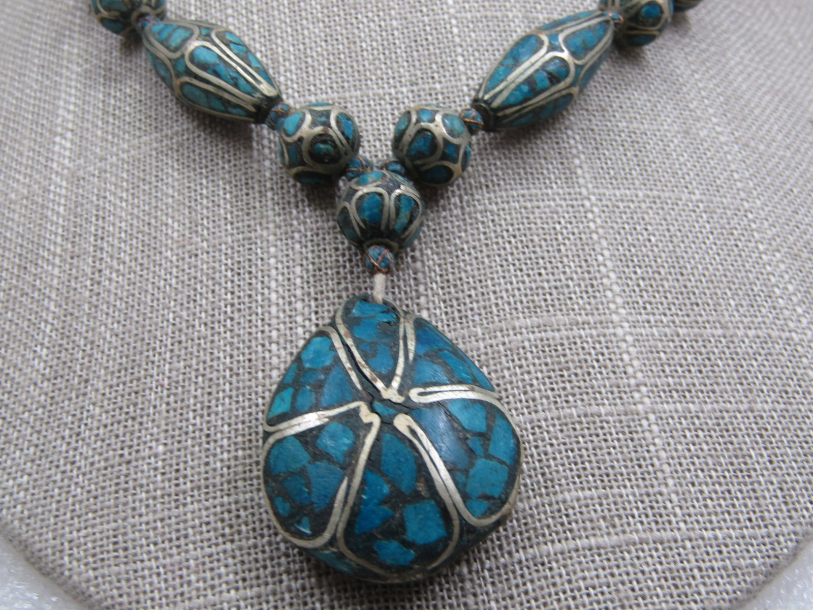 Vintage Inlaid Turquoise or Eilat Stone Necklace & Earrings, 1950's or Pre 1950's - 5