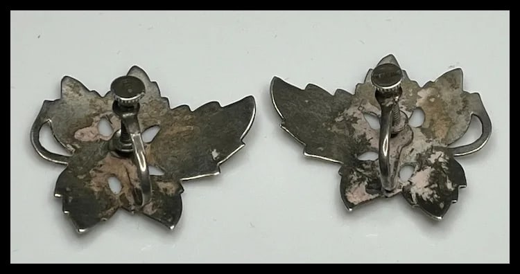 Vintage Hammered Sterling Silver Hoop Earrings - 3