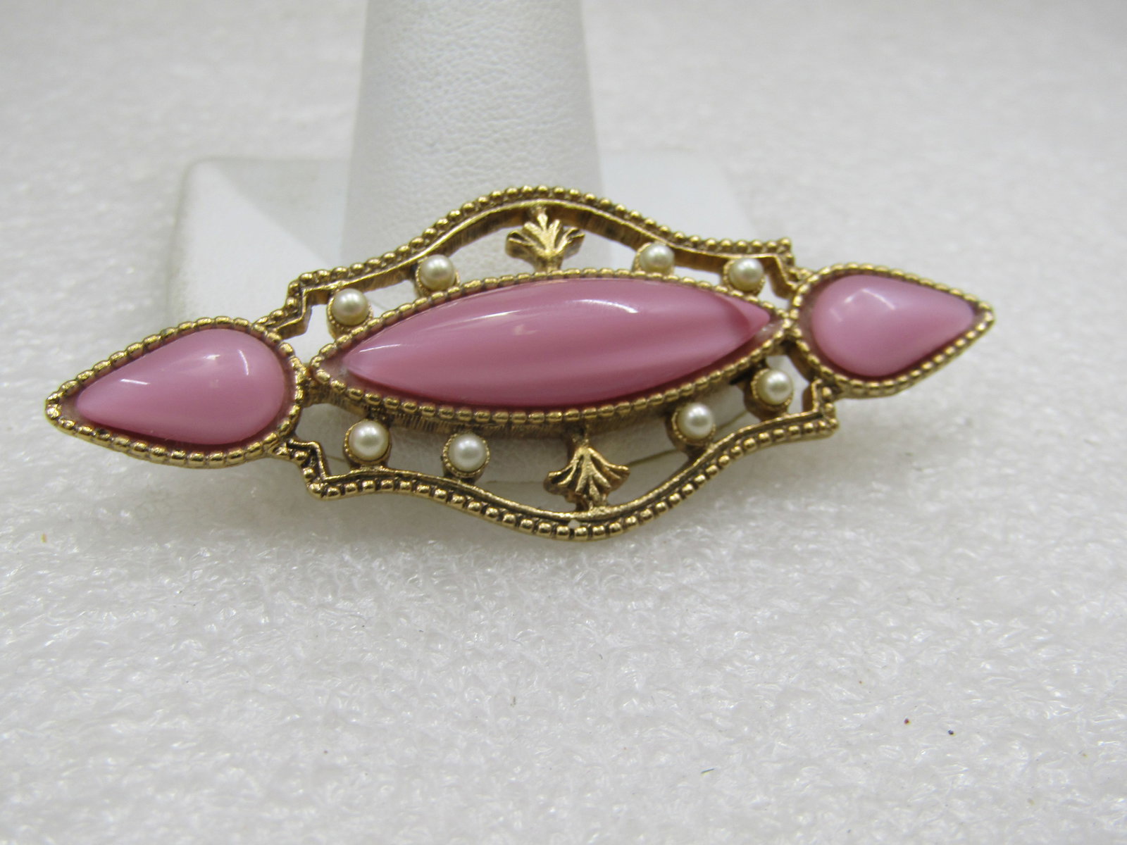 Vintage Pink Glass Faux Pearl Brooch, 2.75" - 2