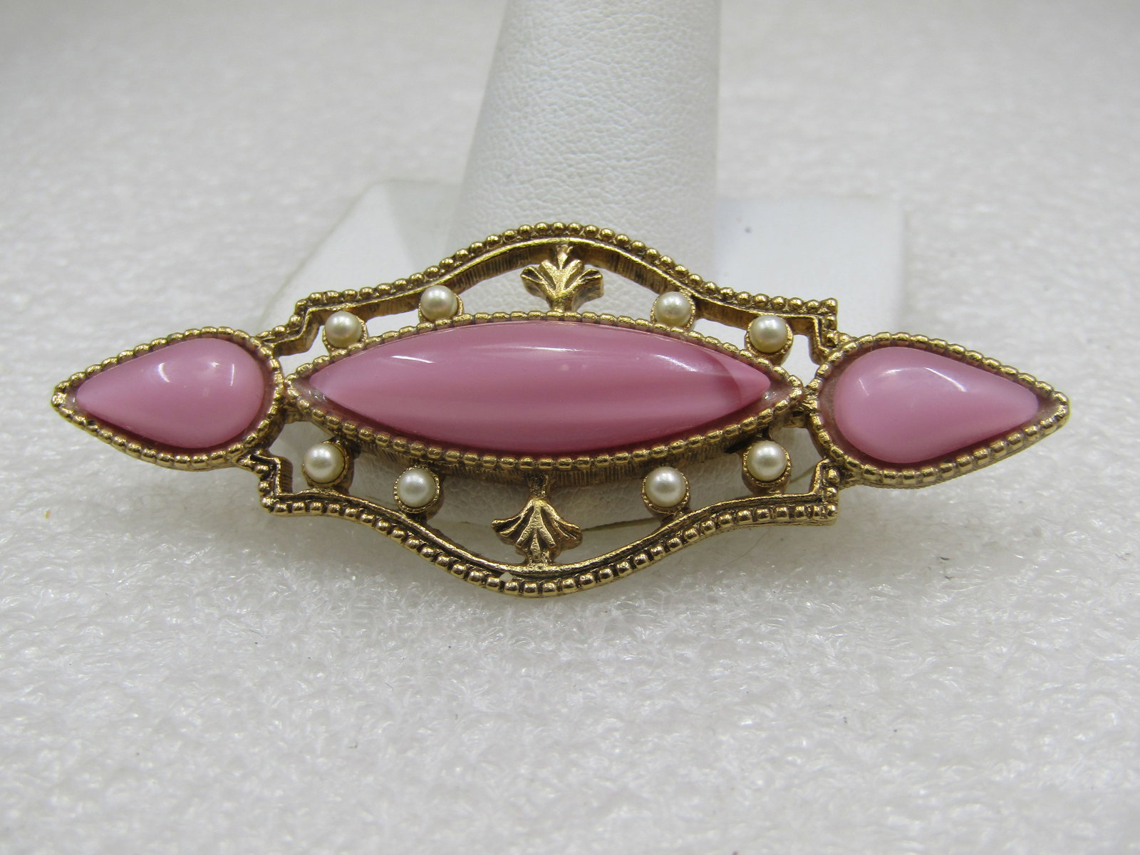 Vintage Pink Glass Faux Pearl Brooch, 2.75" - 3