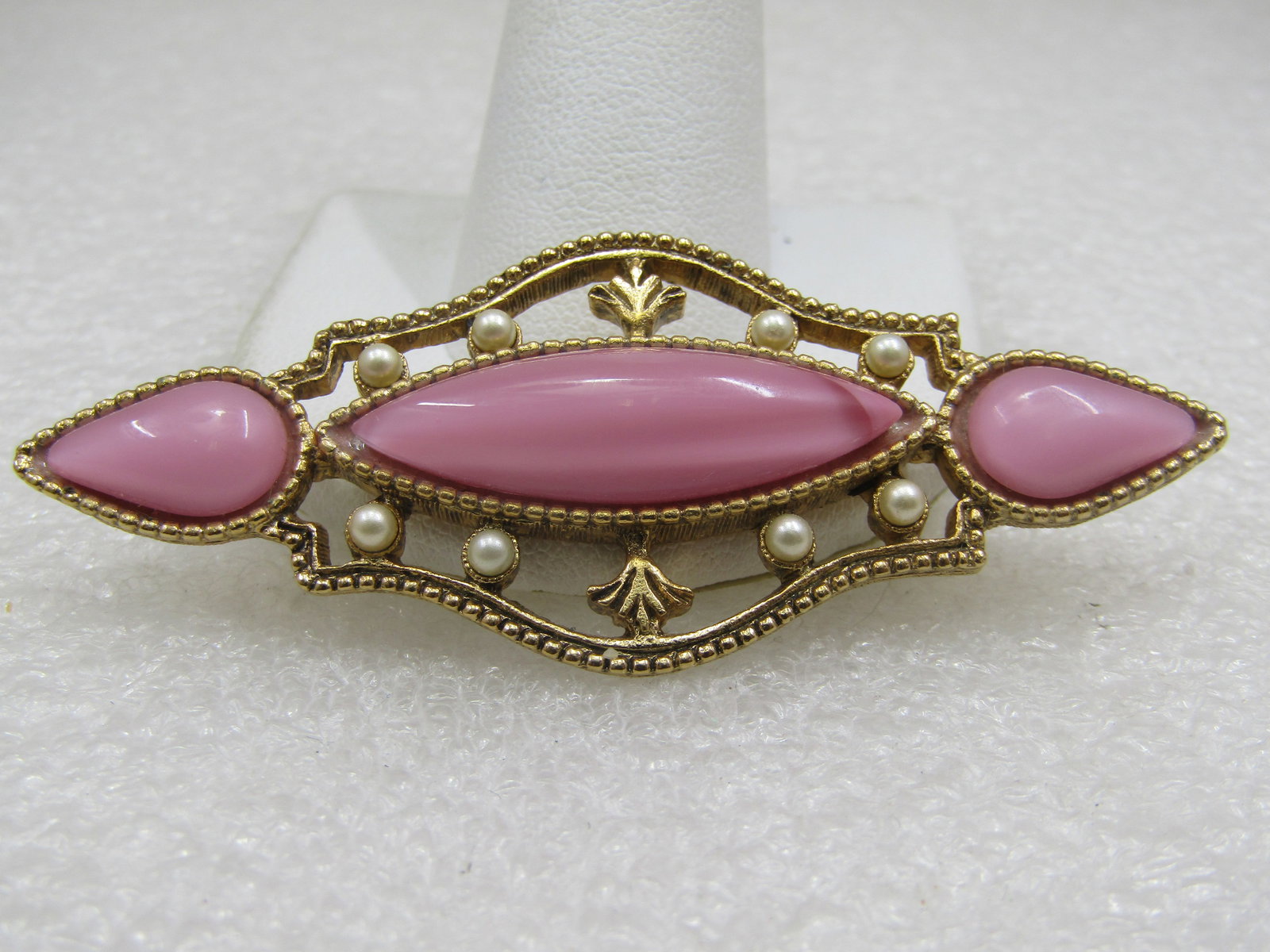 Vintage Pink Glass Faux Pearl Brooch, 2.75" - 4