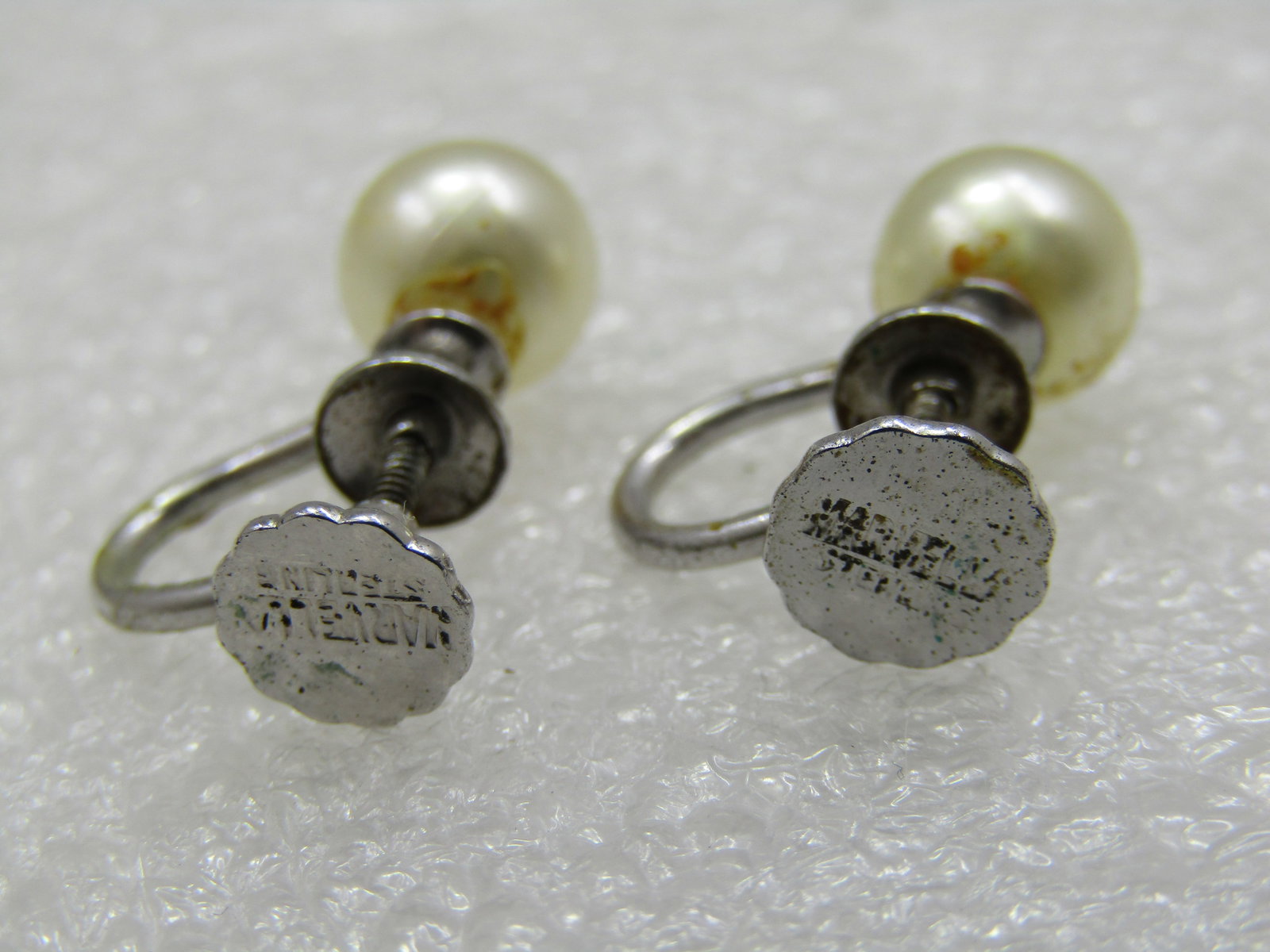 Vintage Marvella Sterling Faux Pearl Earrings, Screwback Mid-Century - 4