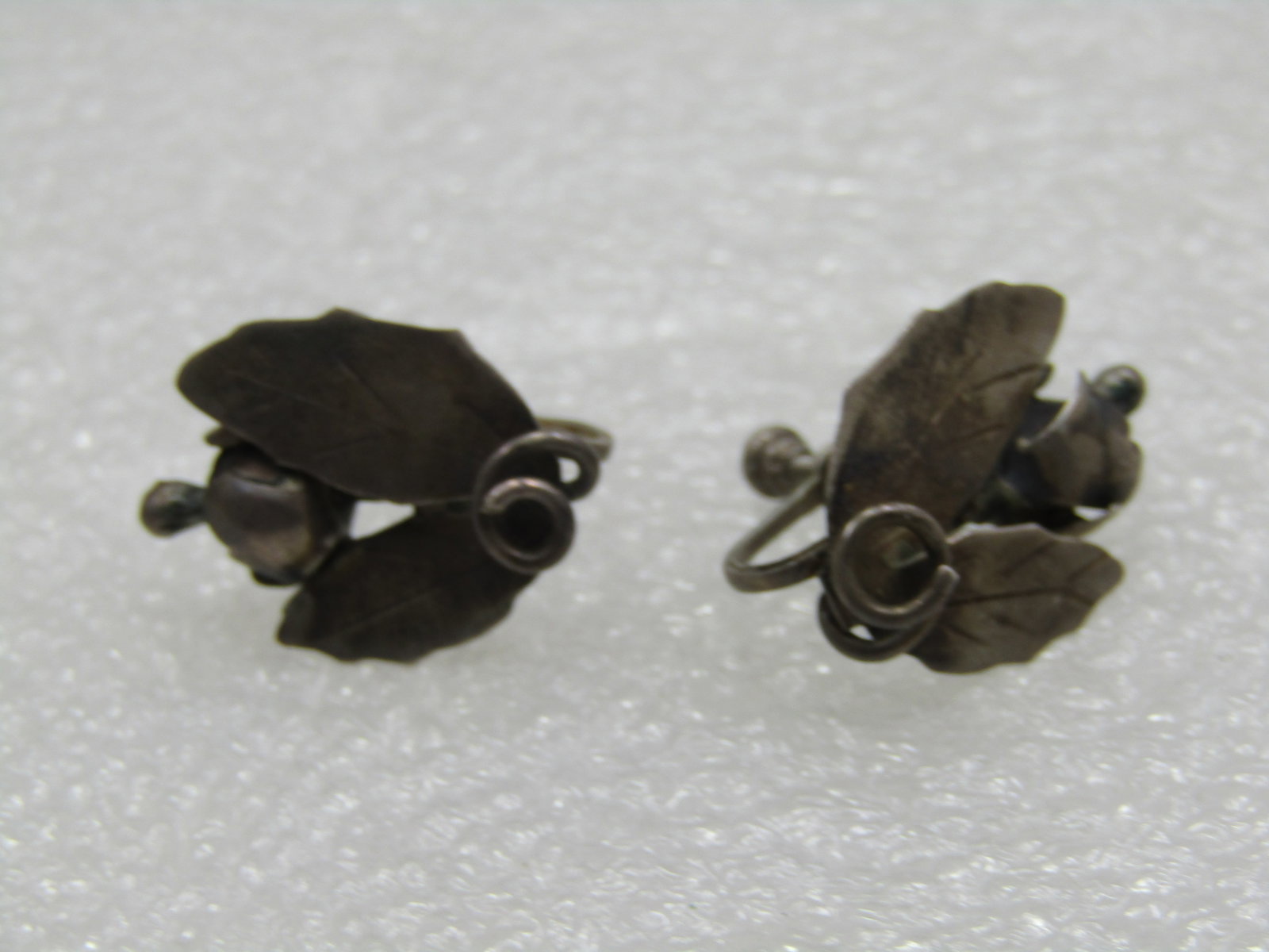 Vintage Sterling Leaf & Blossom Earrings, 1930's-1940's Screwback - 4
