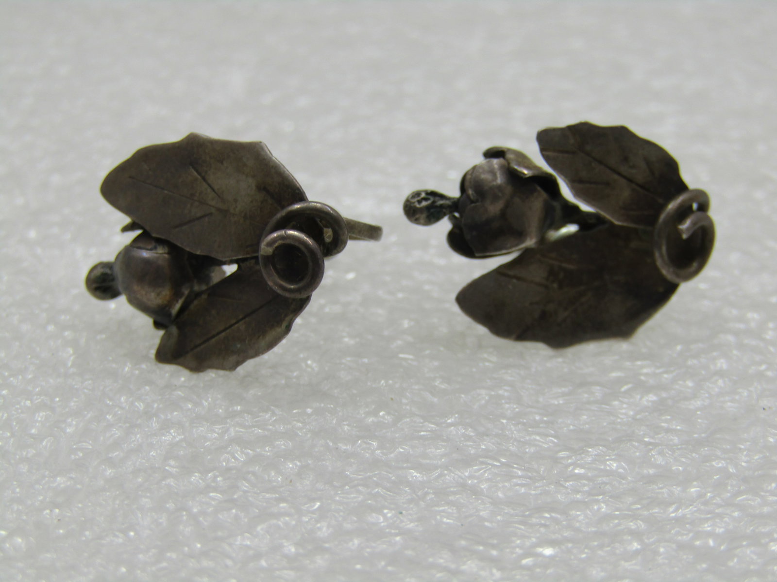 Vintage Sterling Leaf & Blossom Earrings, 1930's-1940's Screwback - 5